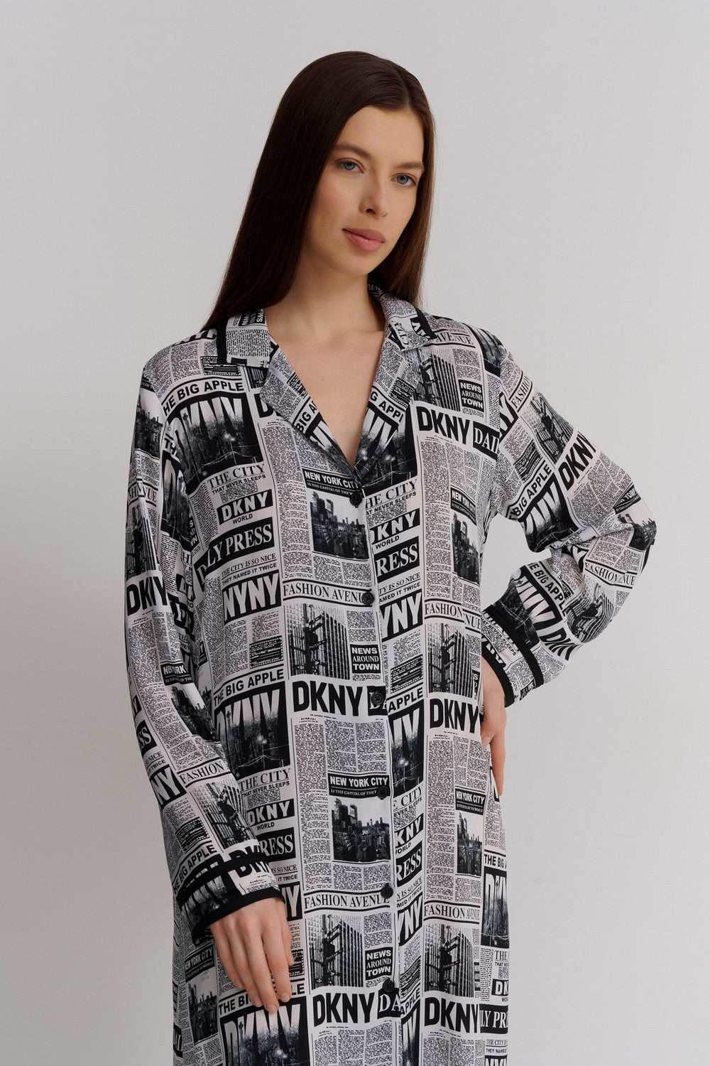 Длинный халат с принтом YI30033 white black