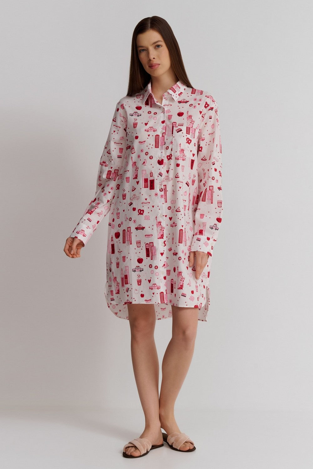 Домашнее платье с принтом YI30037 off white