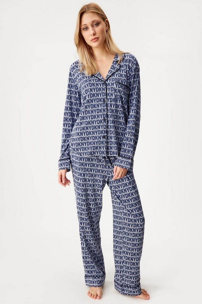 Хлопковая пижама на пуговицах YI80025 navy