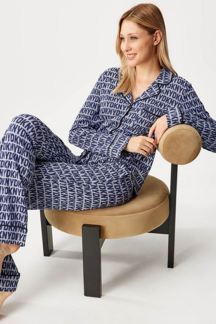 Хлопковая пижама на пуговицах YI80025 navy