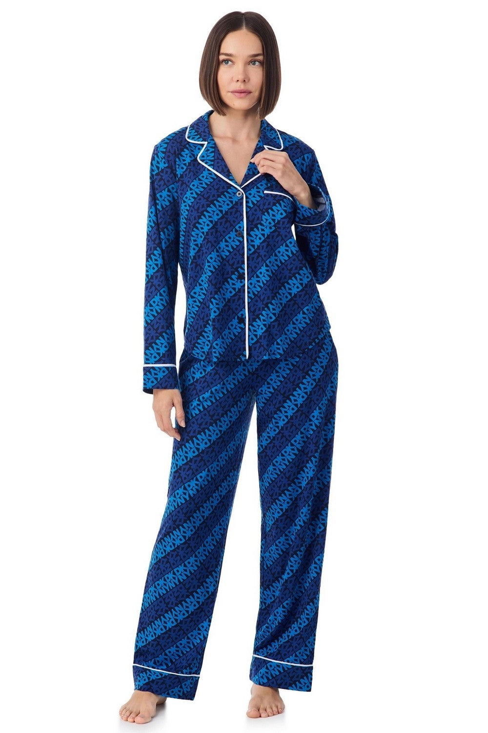 Хлопковая пижама на пуговицах YI80062 blue print