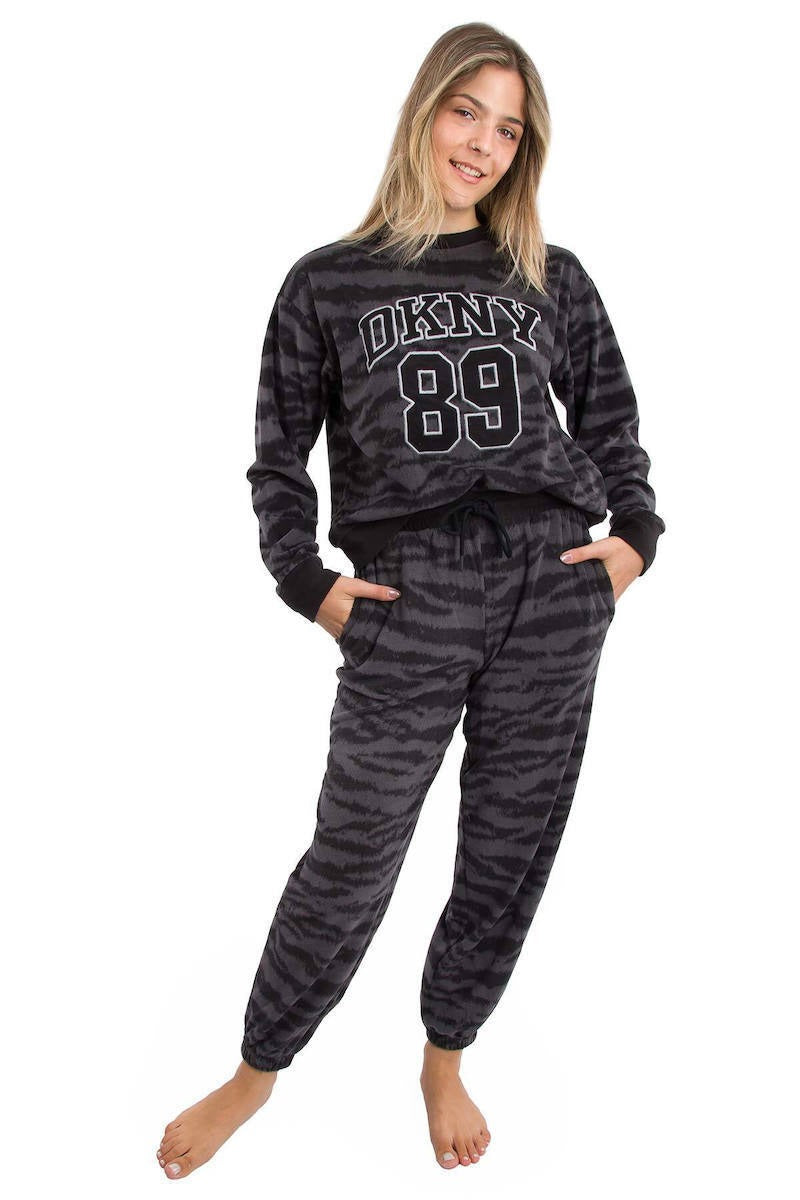 Флисовая пижама с брюками YI80066 black animal