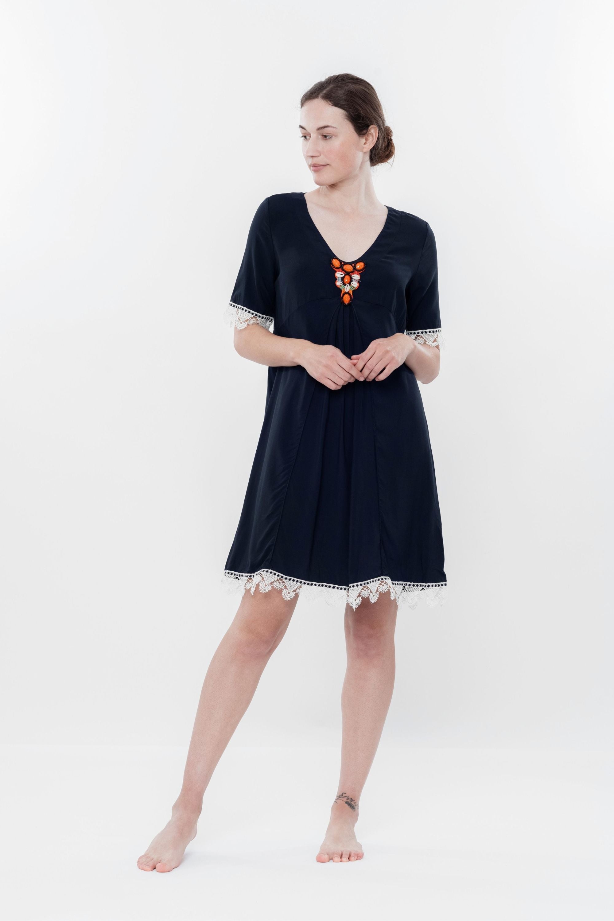 Хлопковое платье с кружевными вставками 0132 dark blue