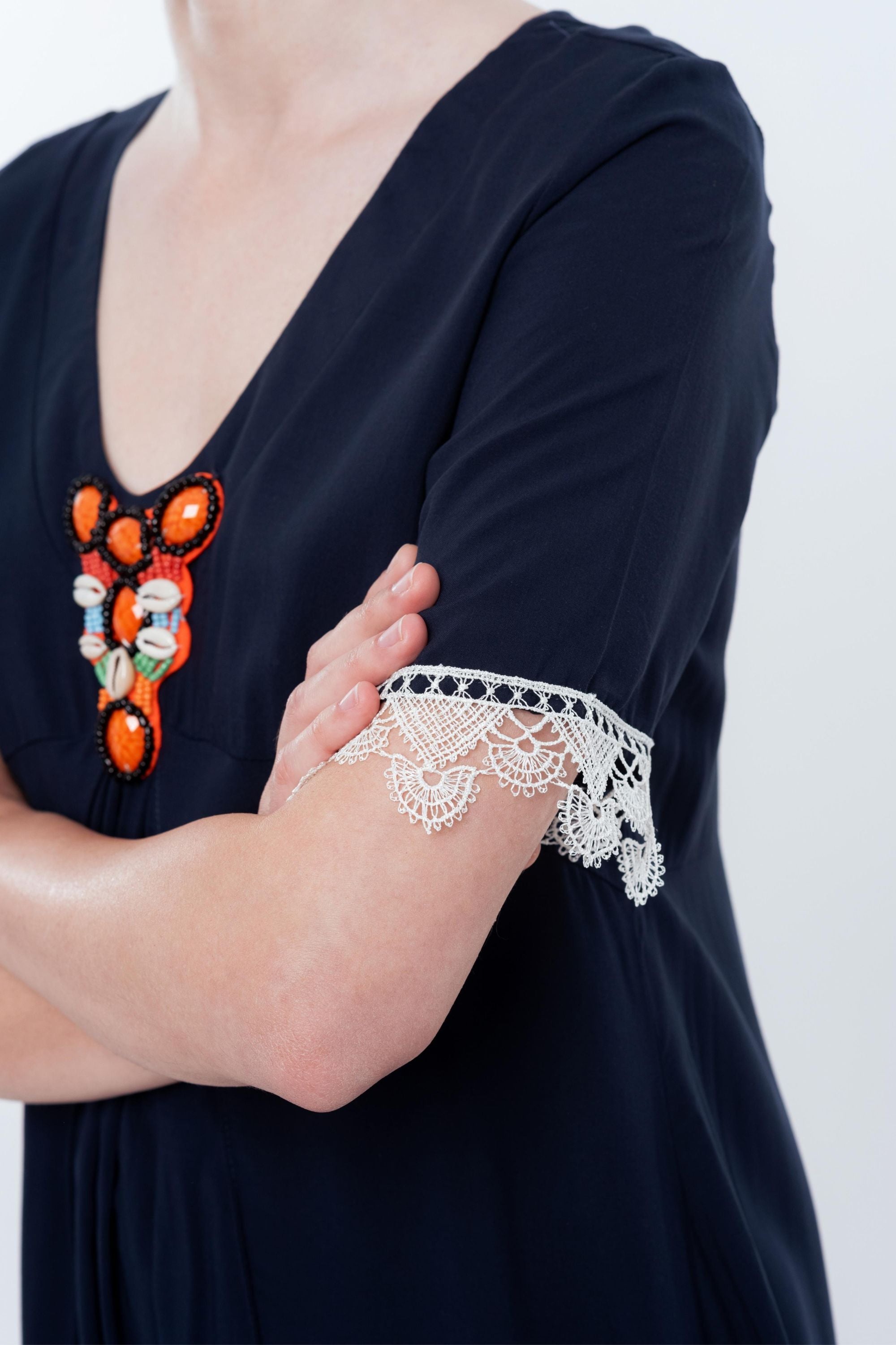 Хлопковое платье с кружевными вставками 0132 dark blue