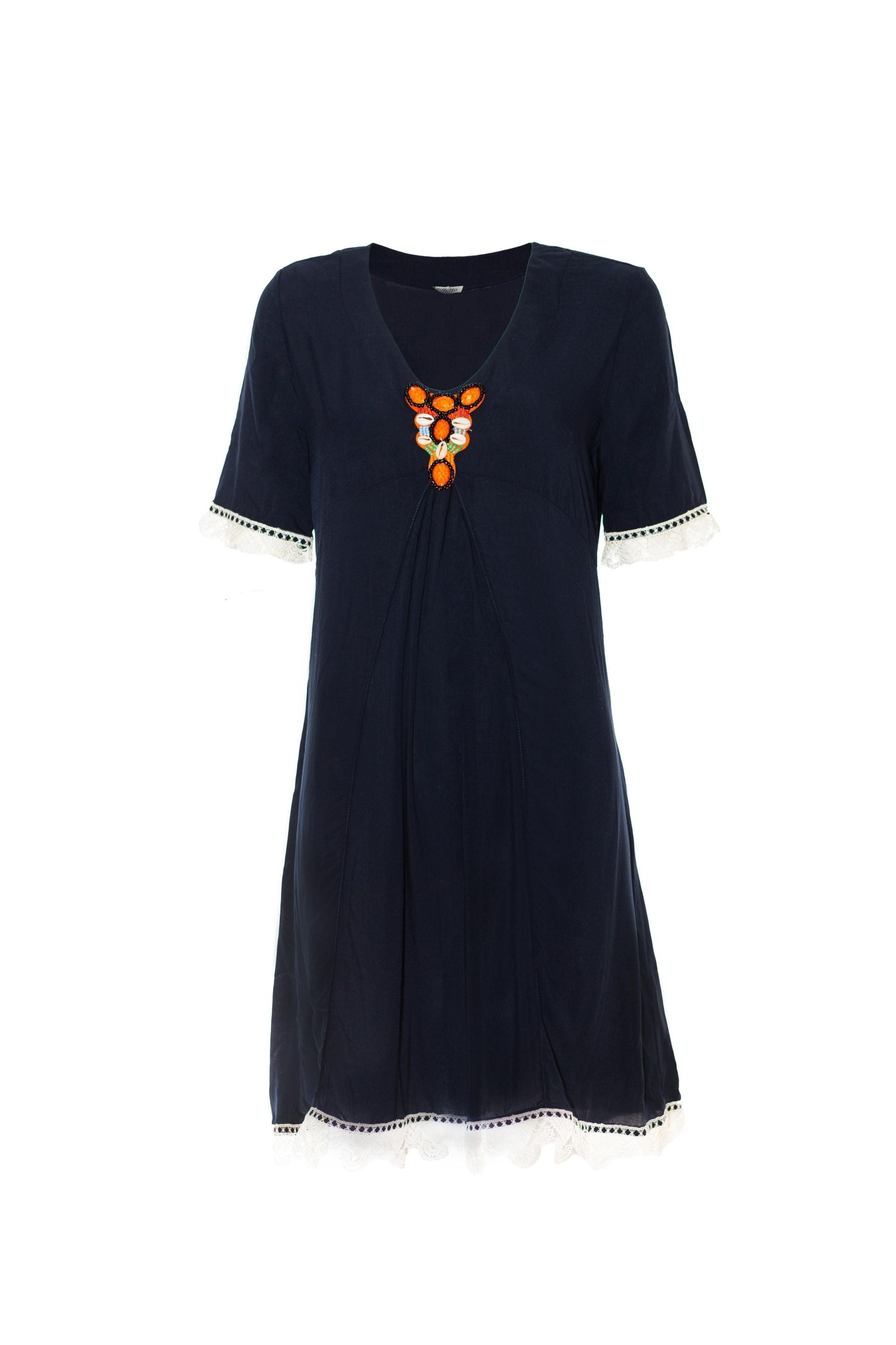 Хлопковое платье с кружевными вставками 0132 dark blue