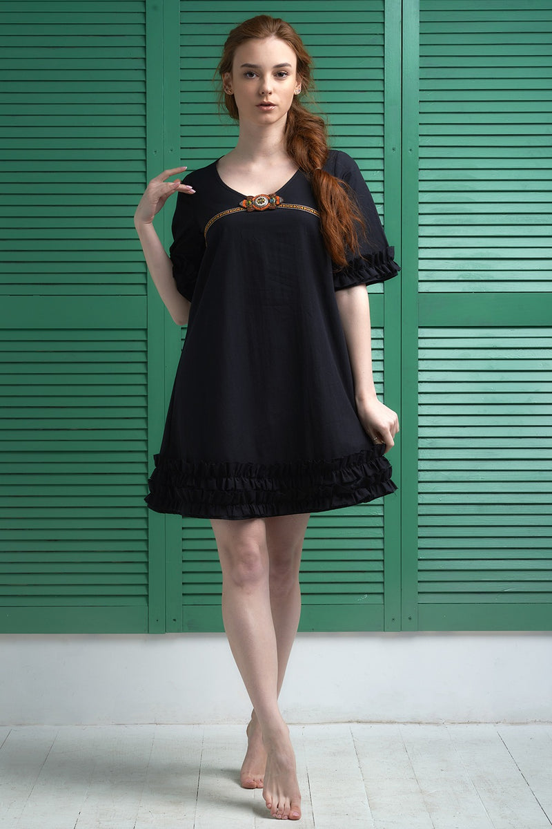 Хлопковое платье с воланами 0134 black