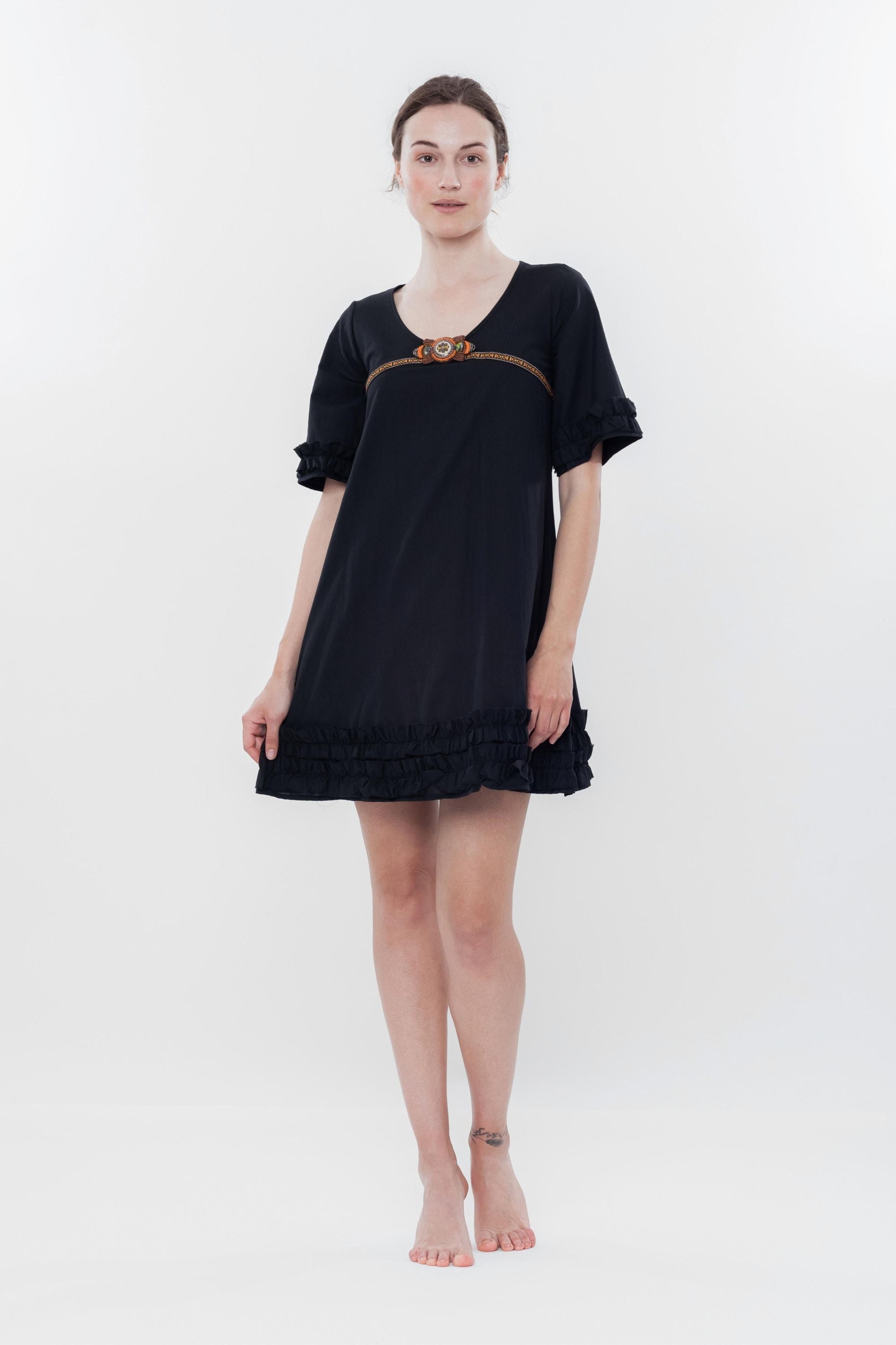 Хлопковое платье с воланами 0134 black