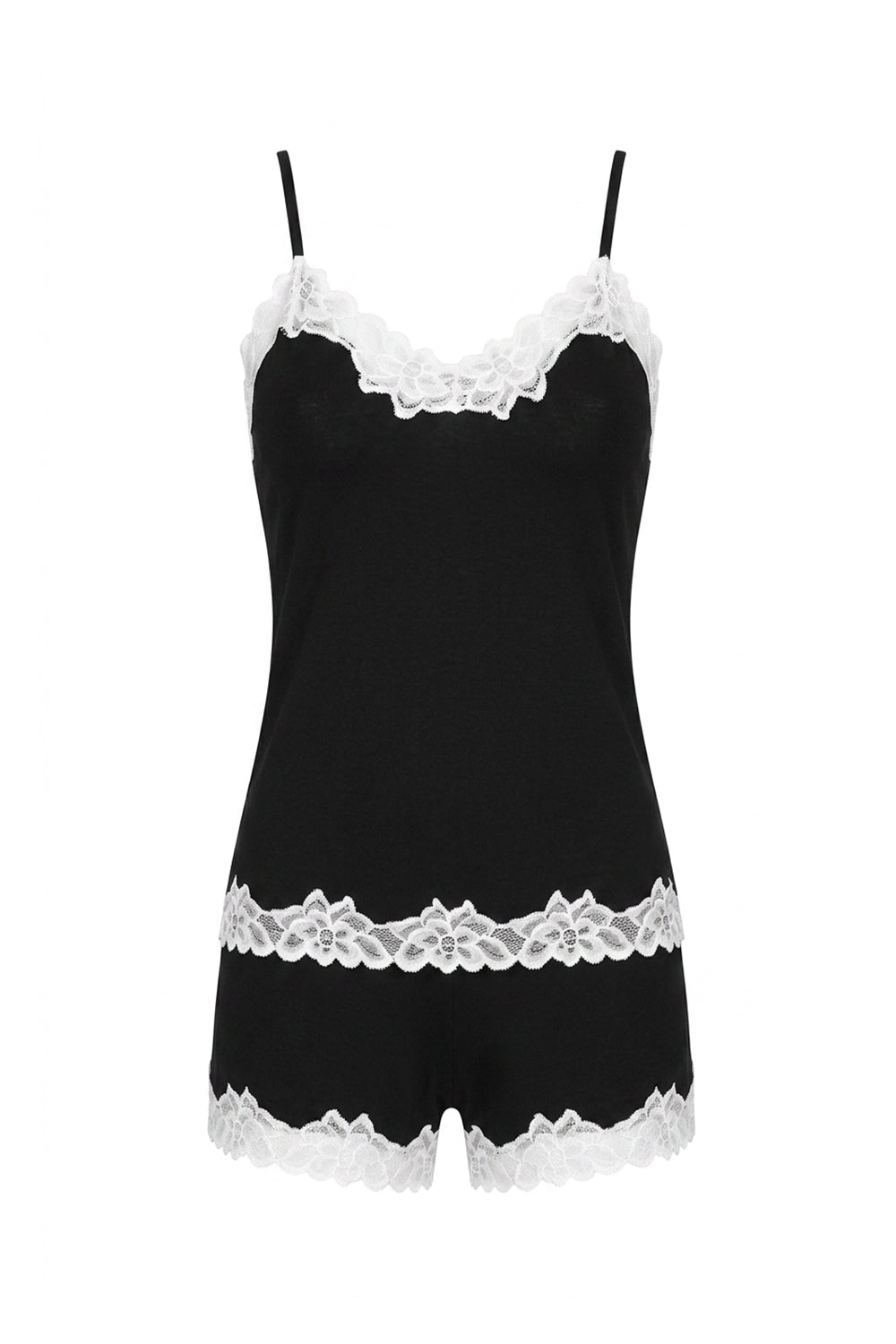 Пижама из вискозы с кружевной отделкой Aria black/ecri
