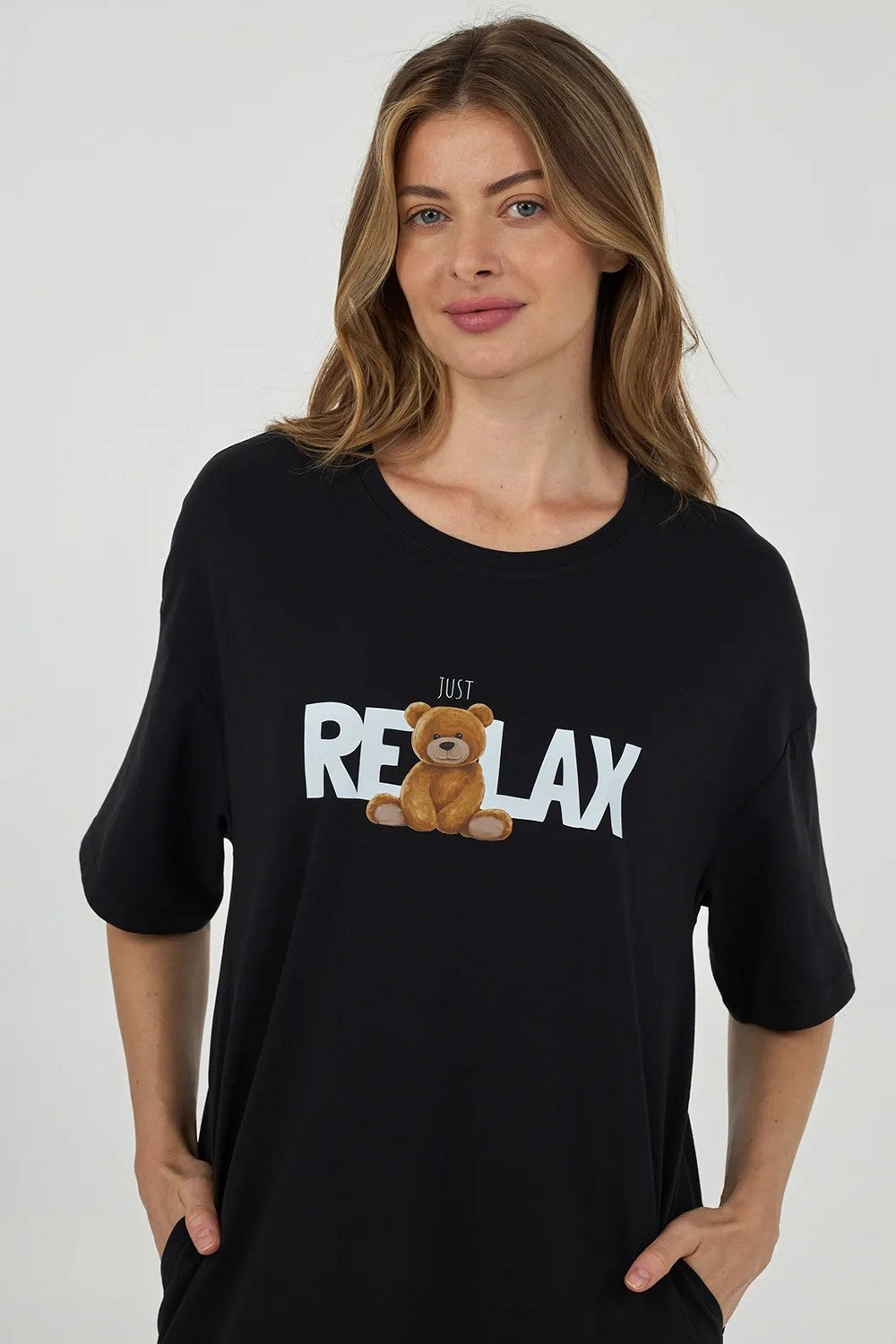 Ночная сорочка с мишкой LDK 121/41/03 Just Relax black