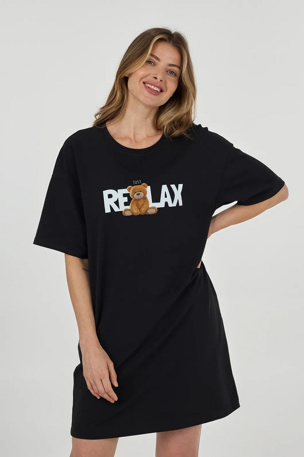 Ночная сорочка с мишкой LDK 121/41/03 Just Relax black