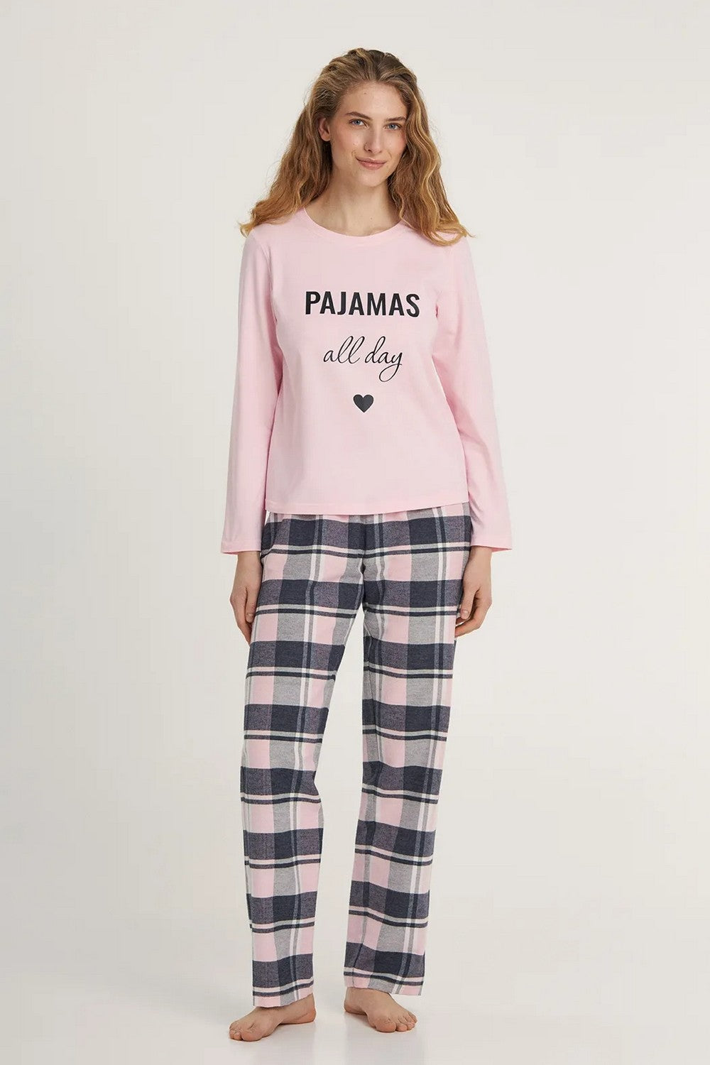Бавовняна піжама з написом LPK 0183/07/01 Pajamas rose
