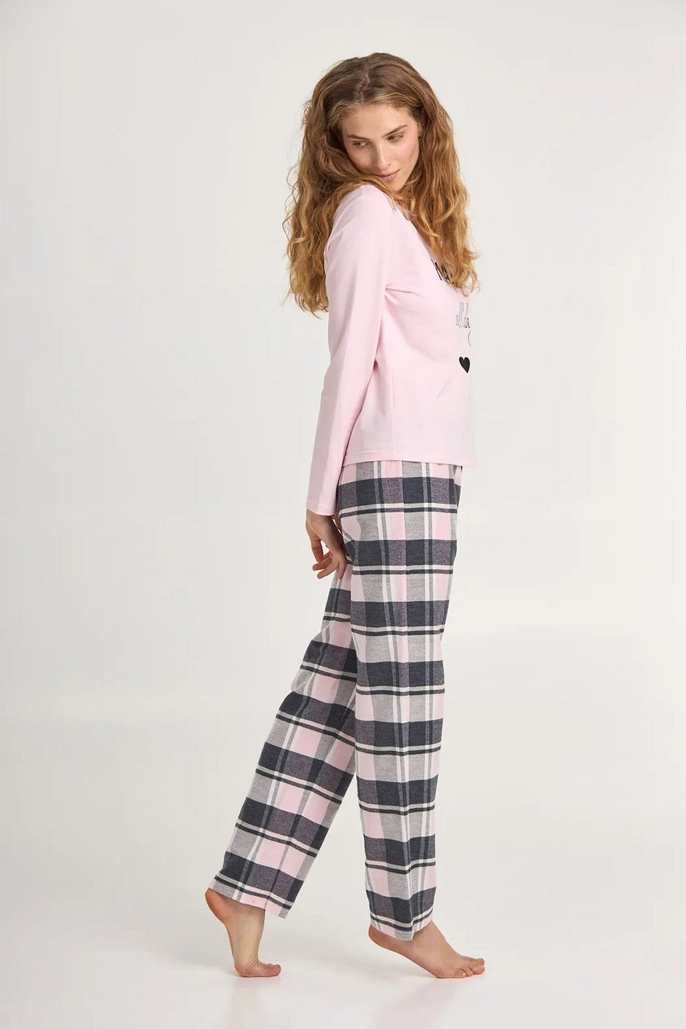 Бавовняна піжама з написом LPK 0183/07/01 Pajamas rose