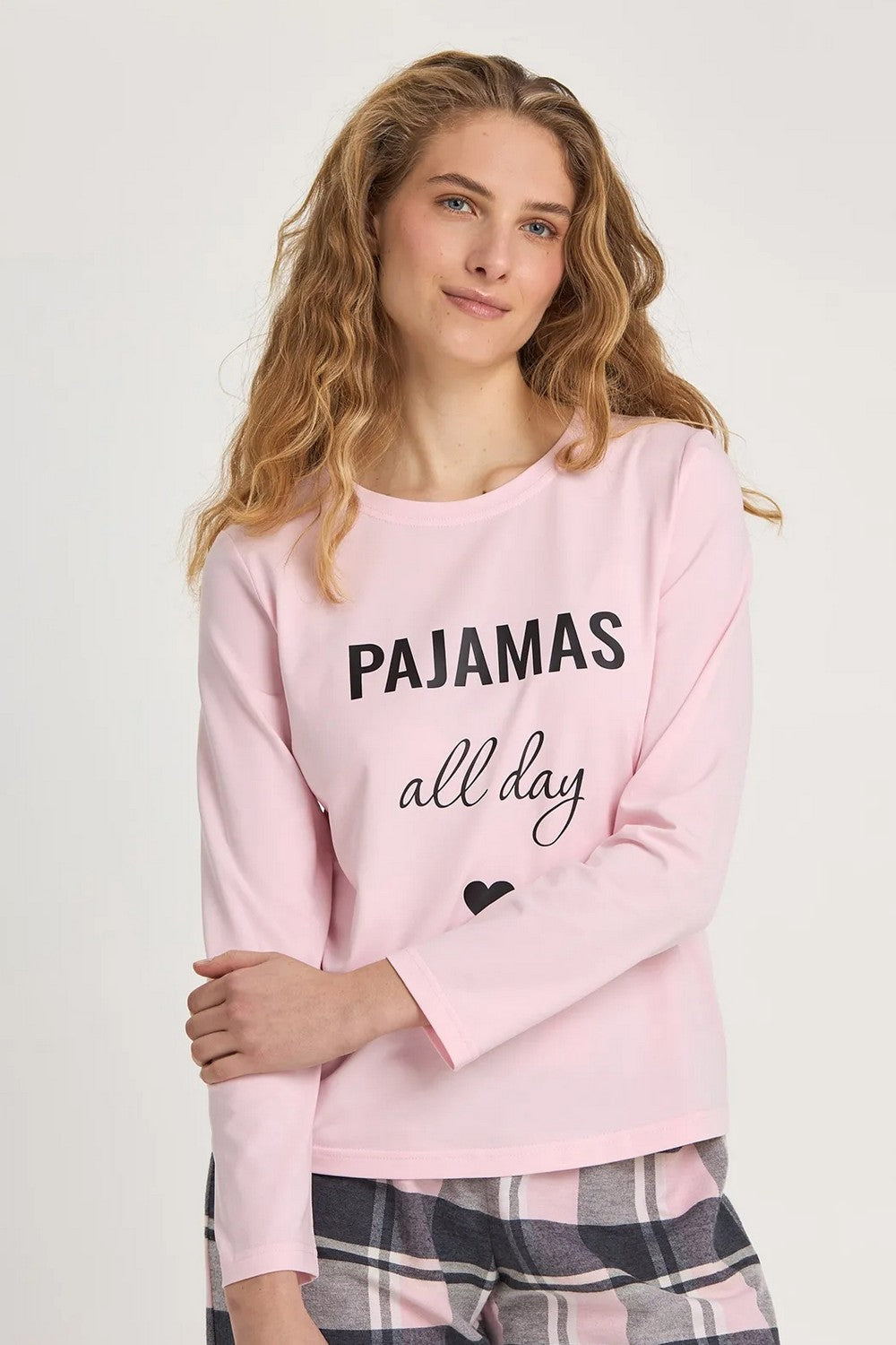 Бавовняна піжама з написом LPK 0183/07/01 Pajamas rose