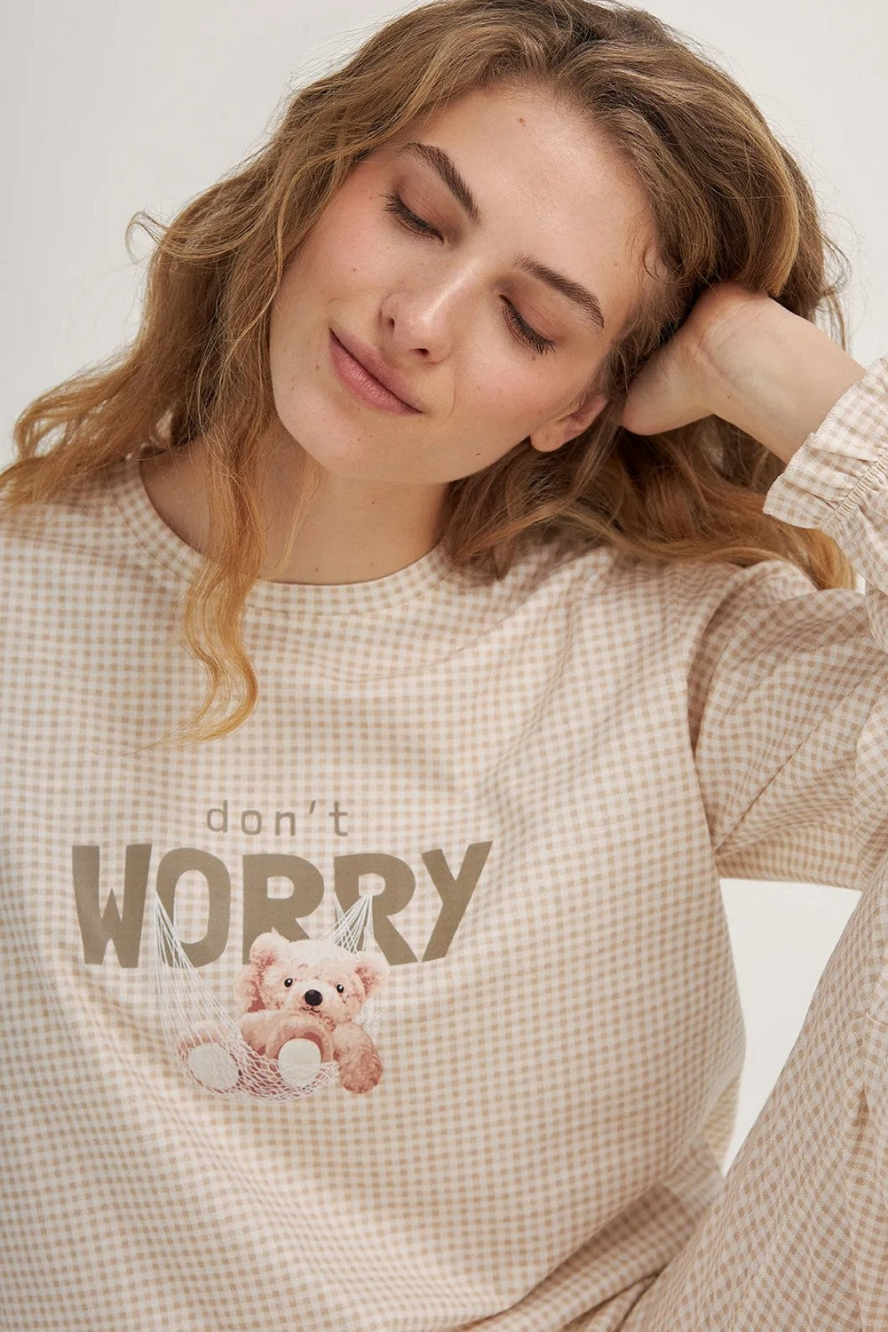 Бавовняна піжама з брюками LPK 0780/34/01 Dont Worry beige Ellen деталь