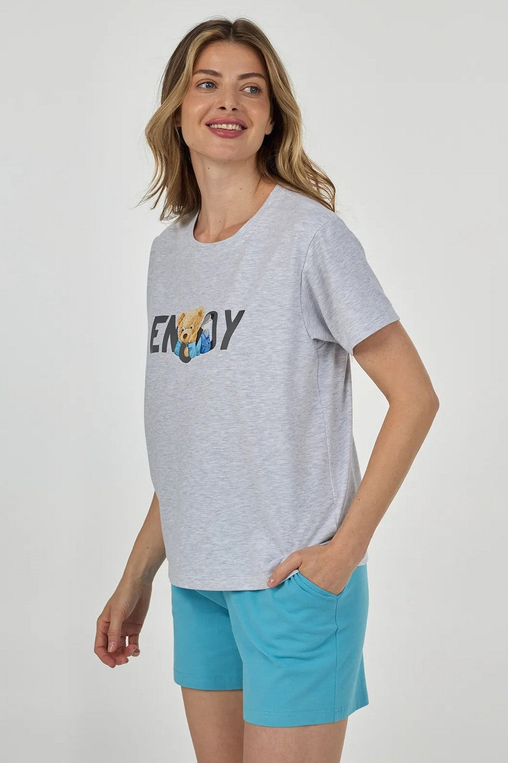 Хлопковая пижама с шортами LPK 2970/22/05 Enjoy gray