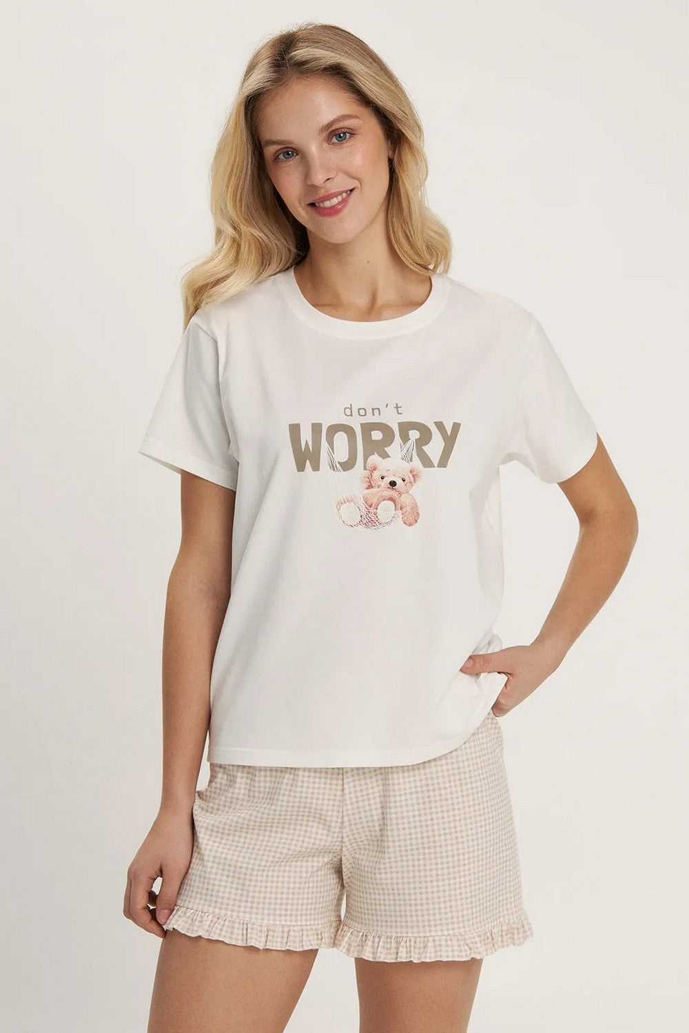 Хлопкова піжама з шортами LPK 2970/40/01 Dont Worry milk Ellen