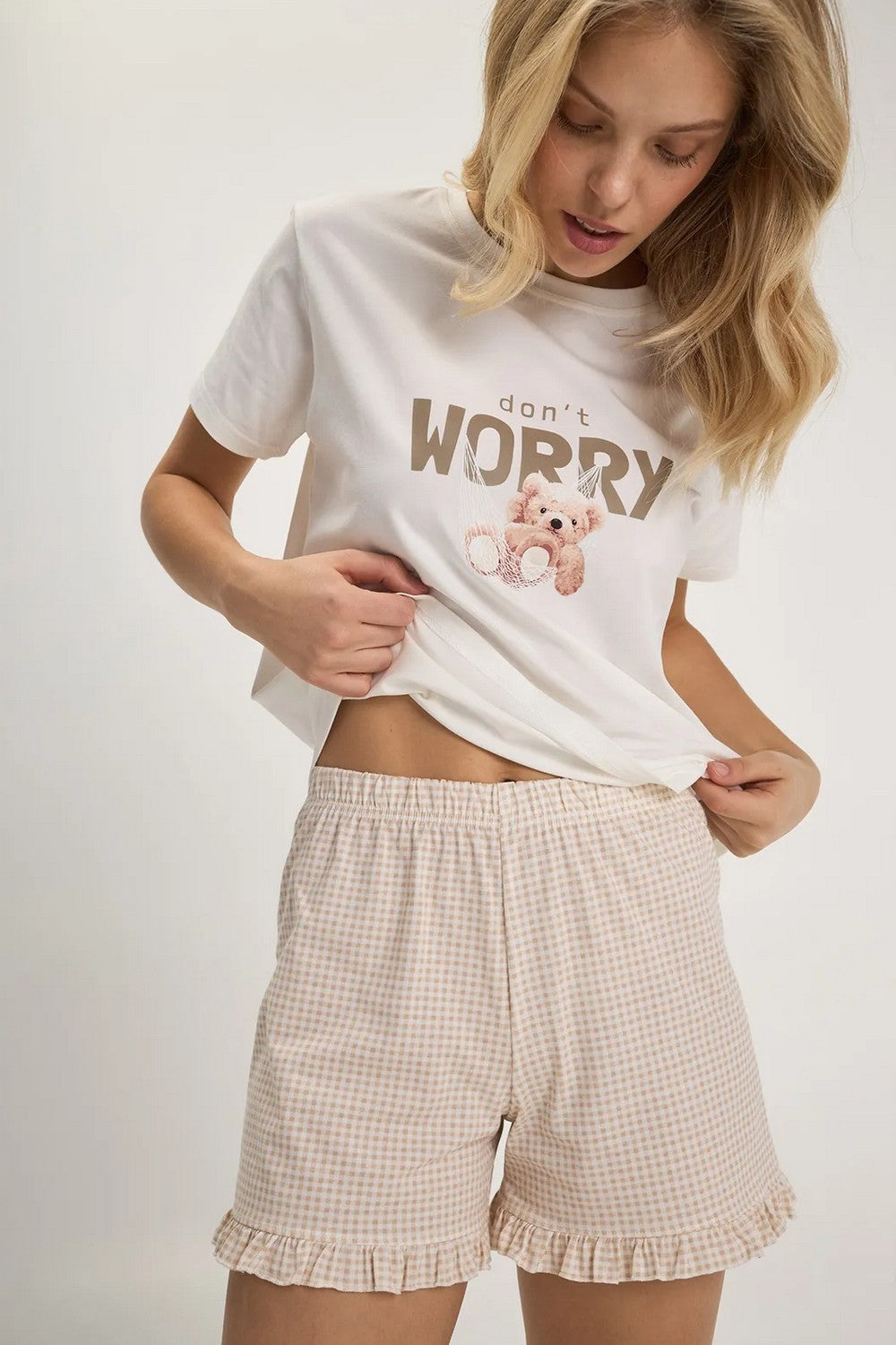 Хлопкова піжама з шортами LPK 2970/40/01 Dont Worry milk Ellen