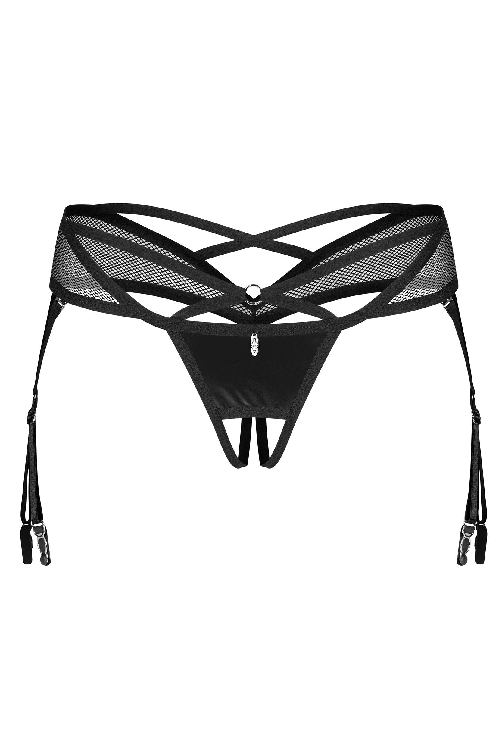 Трусики стринг із підв'язками Dominna black