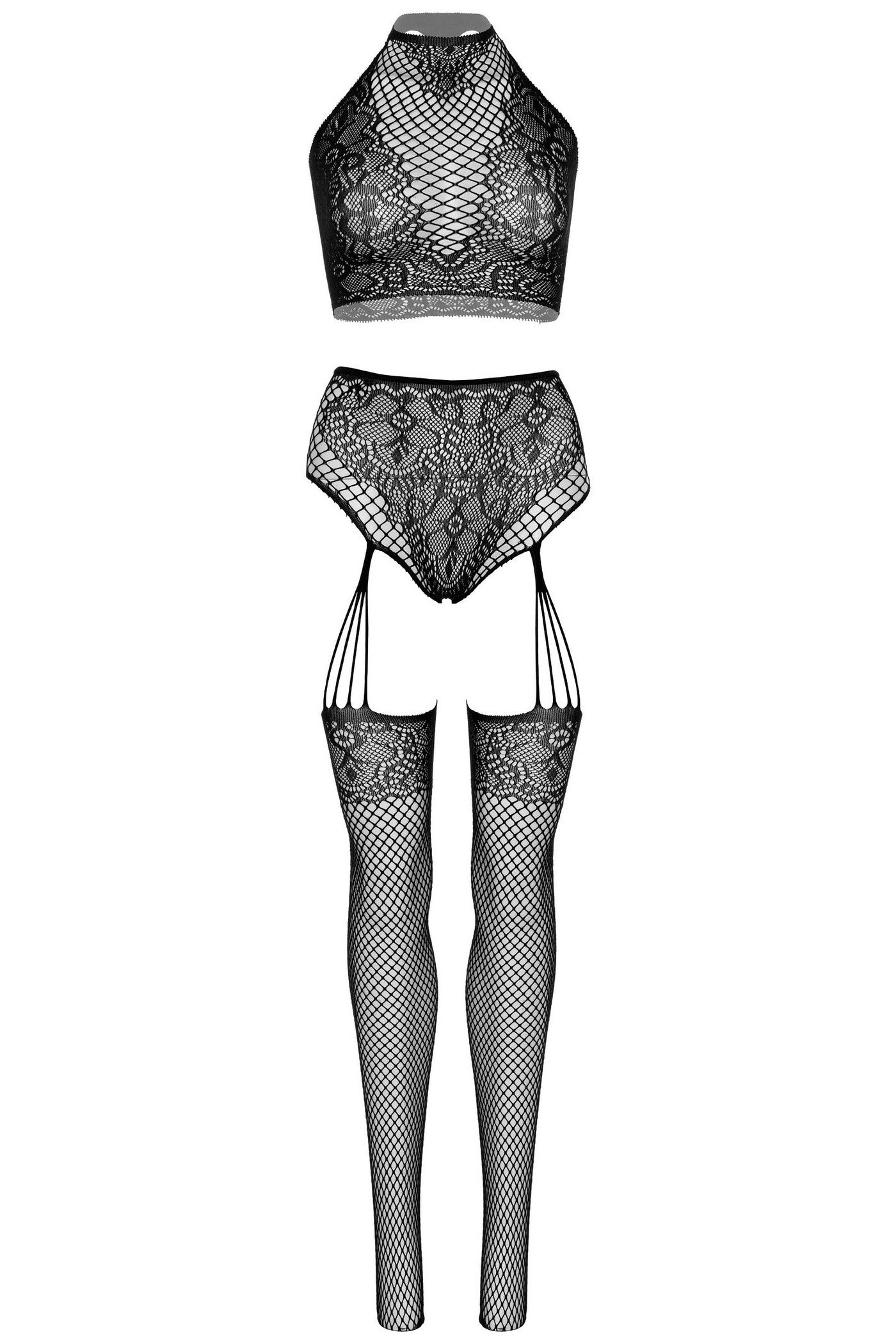 Ажурный комплект с разрезом Crop top and garter panty