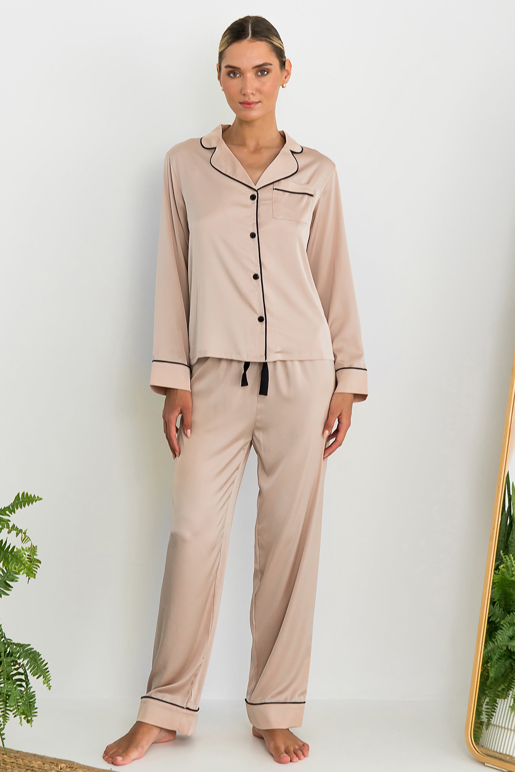 Шелковая пижама с брюками Beige Peach SH0009-01-69