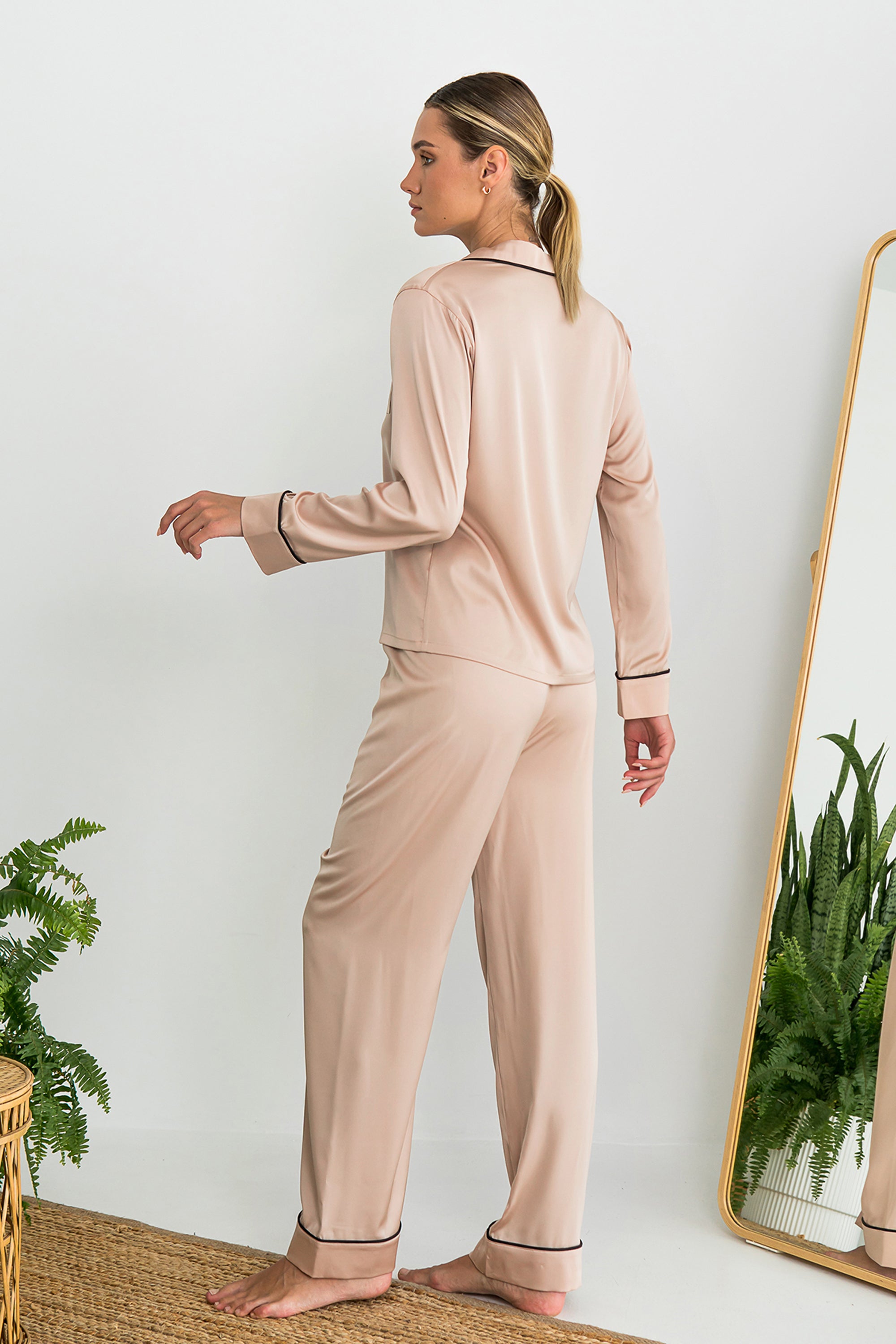 Шелковая пижама с брюками Beige Peach SH0009-01-69