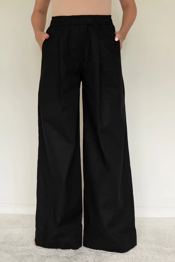 Льняные брюки с защипами Black LN0072-16-09