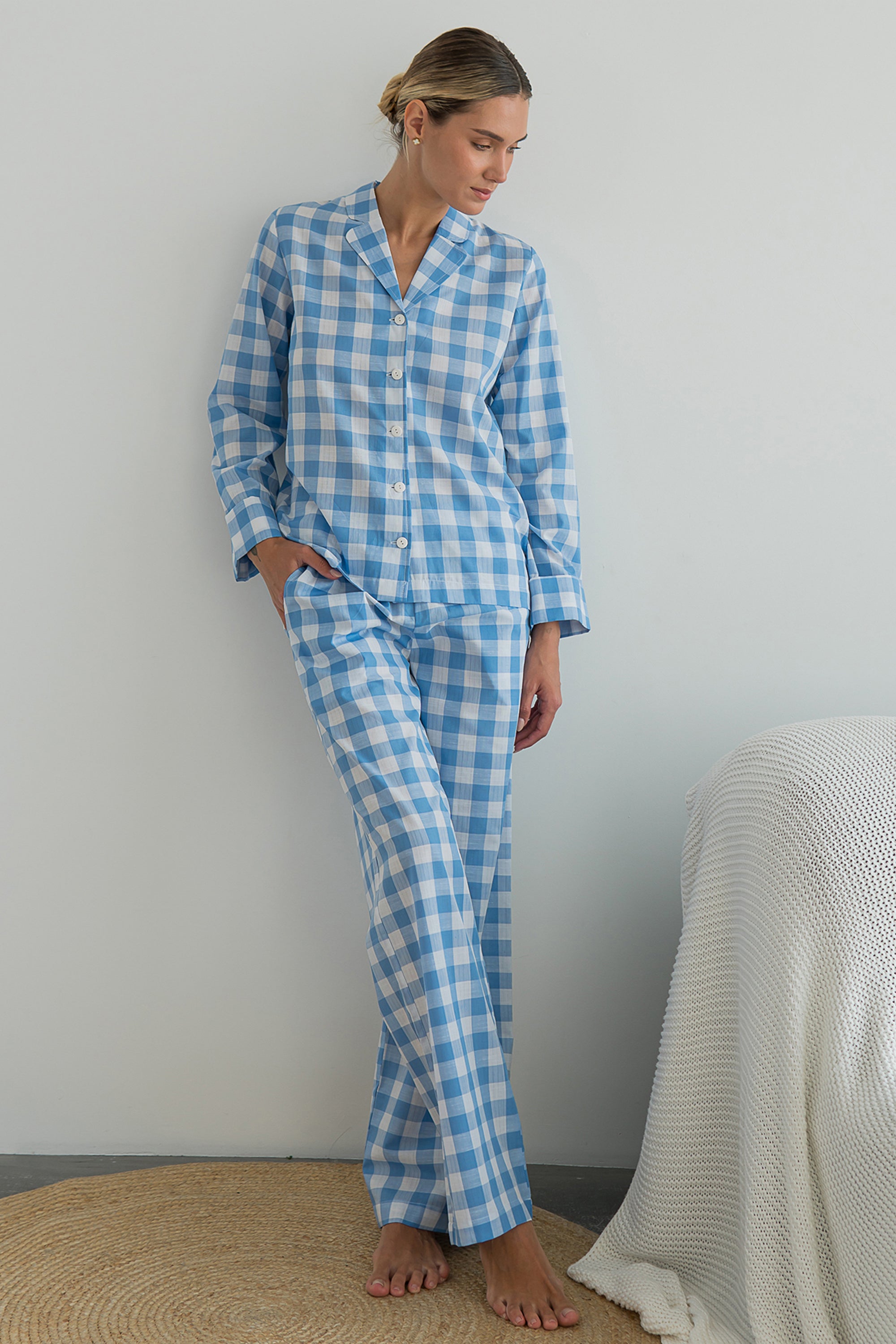Хлопковая пижама в клетку Blue Plaid HL0073-29-69 blue