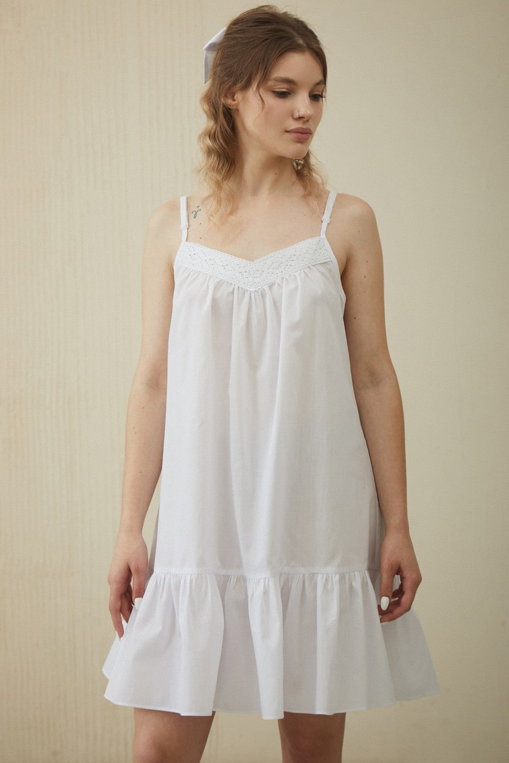 Хлопковая сорочка с кружевом Brigitte HL0065-02-20 white