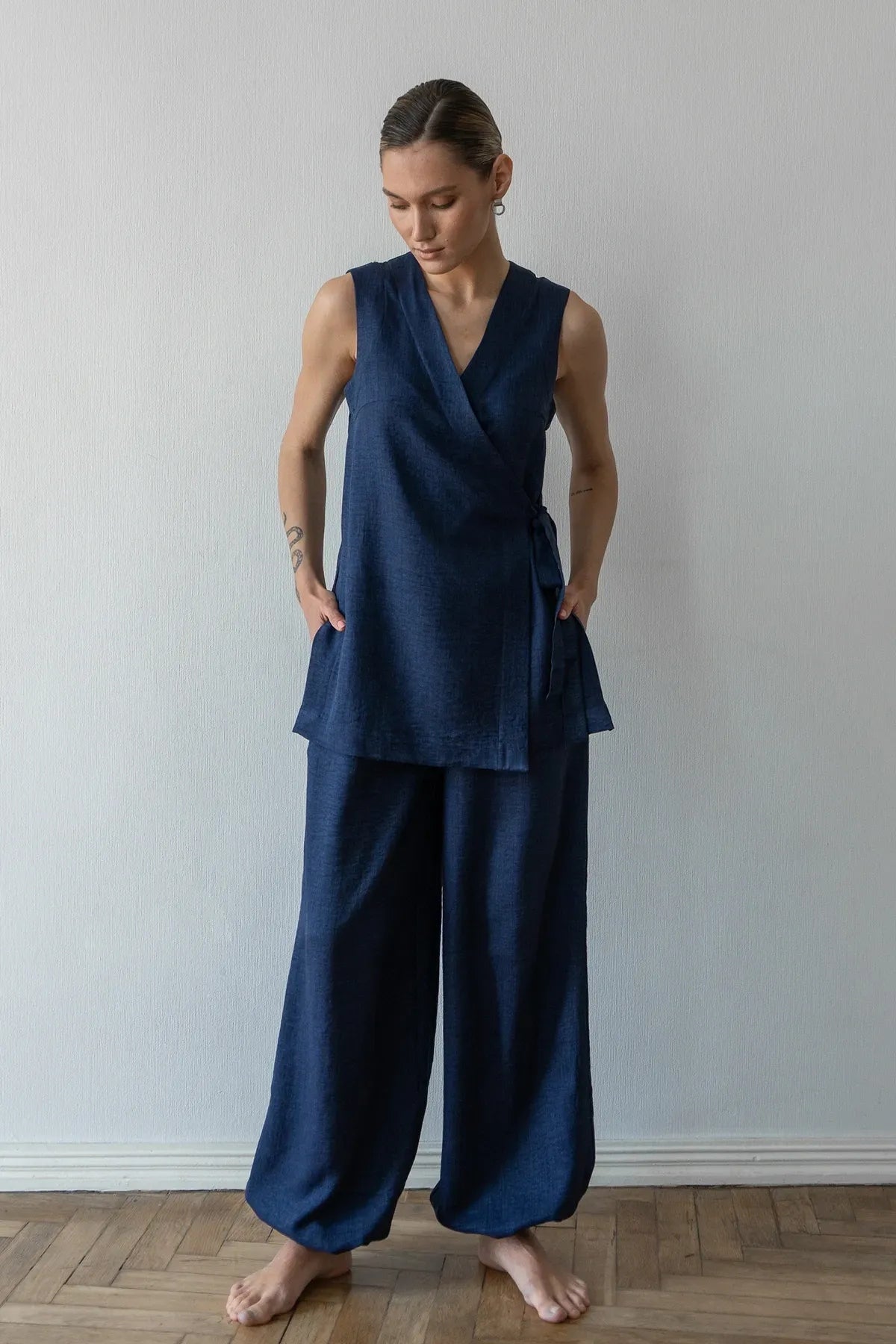 Льняний топ із зав'язками Denim LN0093-13-70