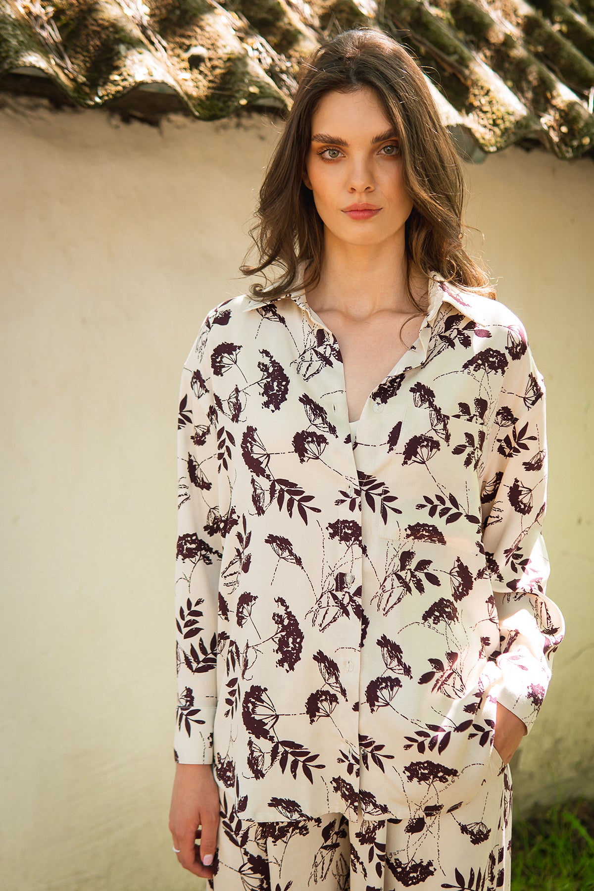 Рубашка с принтом из штапеля Dianne VS0059-28-60 cream