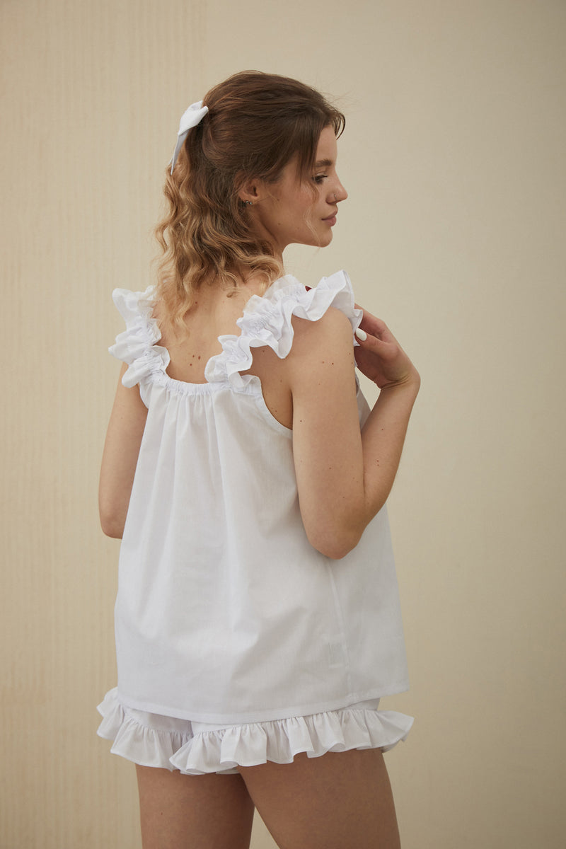 Хлопковая пижама с воланами Solange HL0069-02-78 white