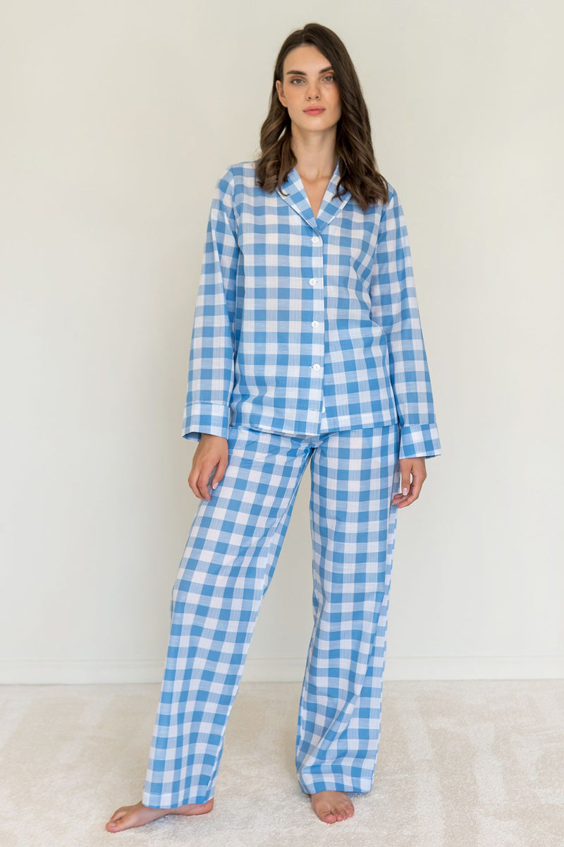 Хлопковая пижама в клетку Blue Plaid HL0073-29-69 blue