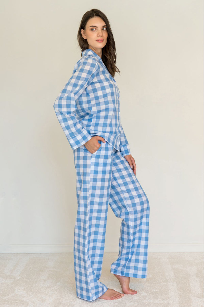 Хлопковая пижама в клетку Blue Plaid HL0073-29-69 blue