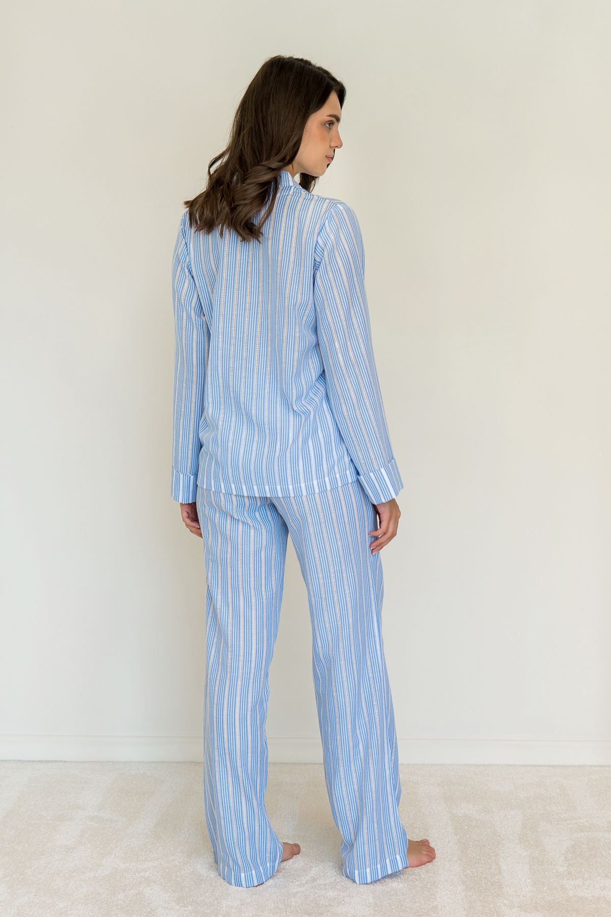 Хлопковая пижама в полоску Lace Strip HL0073-30-69 blue