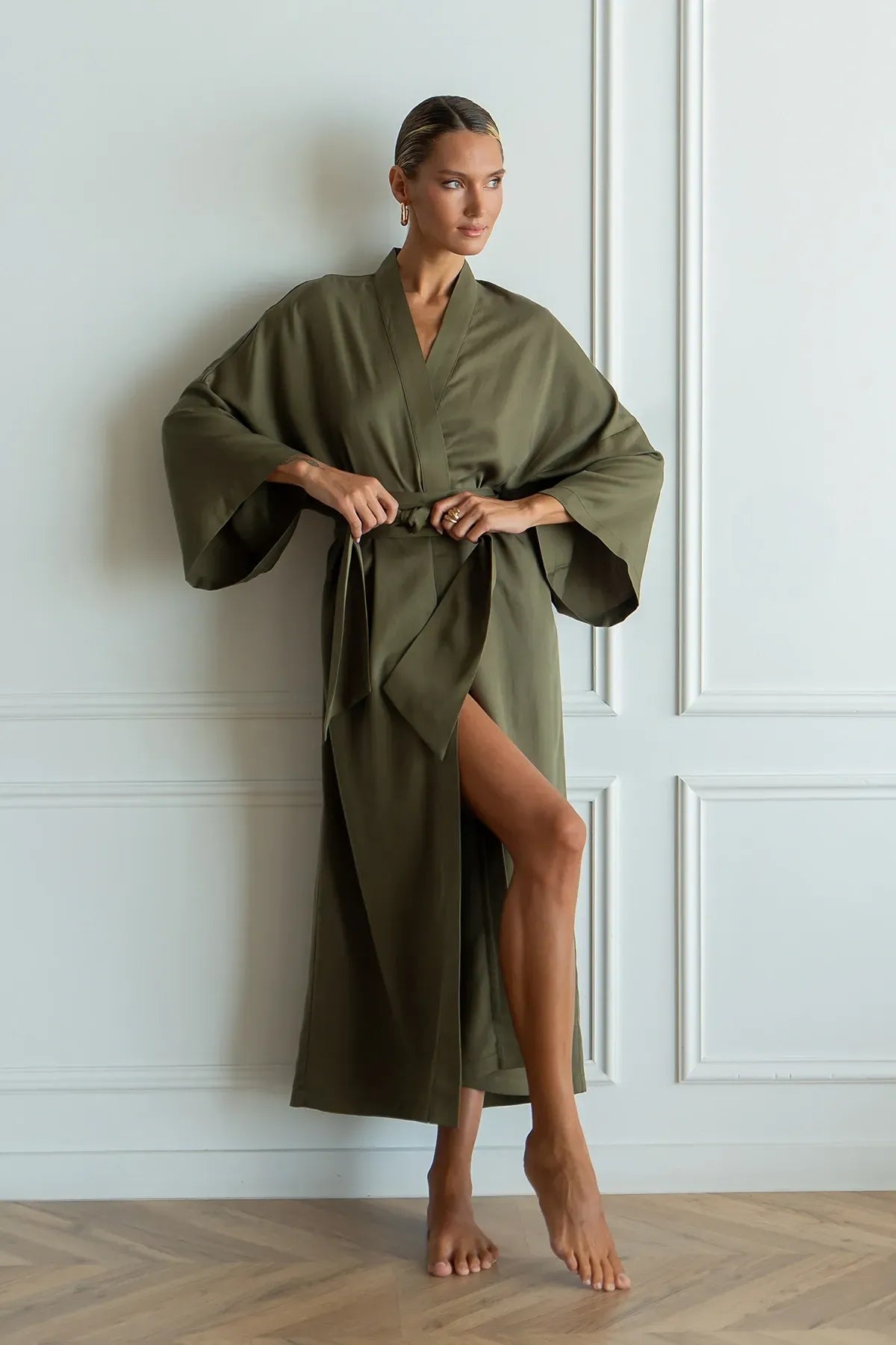 Шовковий халат-кімоно Khaki SL0035-15-04 Forly