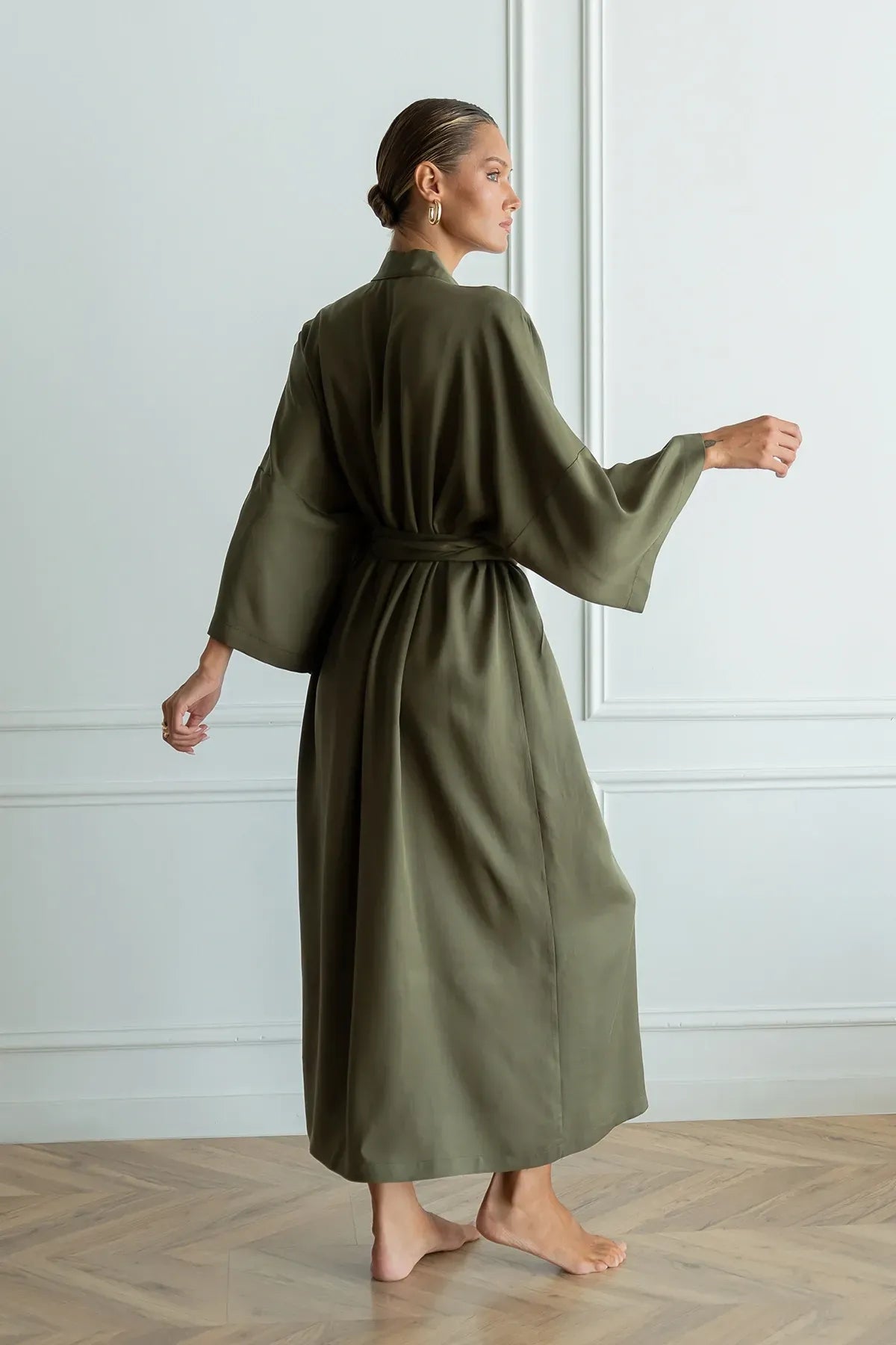 Шовковий халат-кімоно Khaki SL0035-15-04 Forly спина