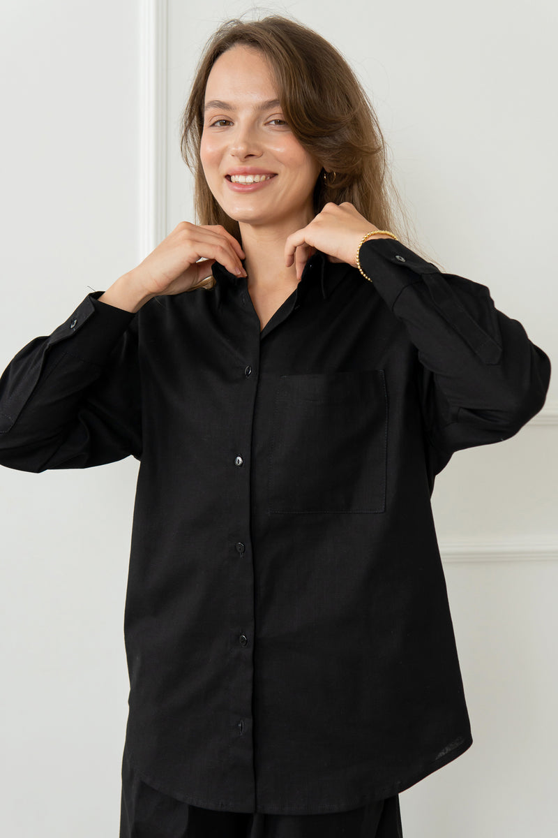 Льняная рубашка с длинным рукавом LN0058-16-60 black