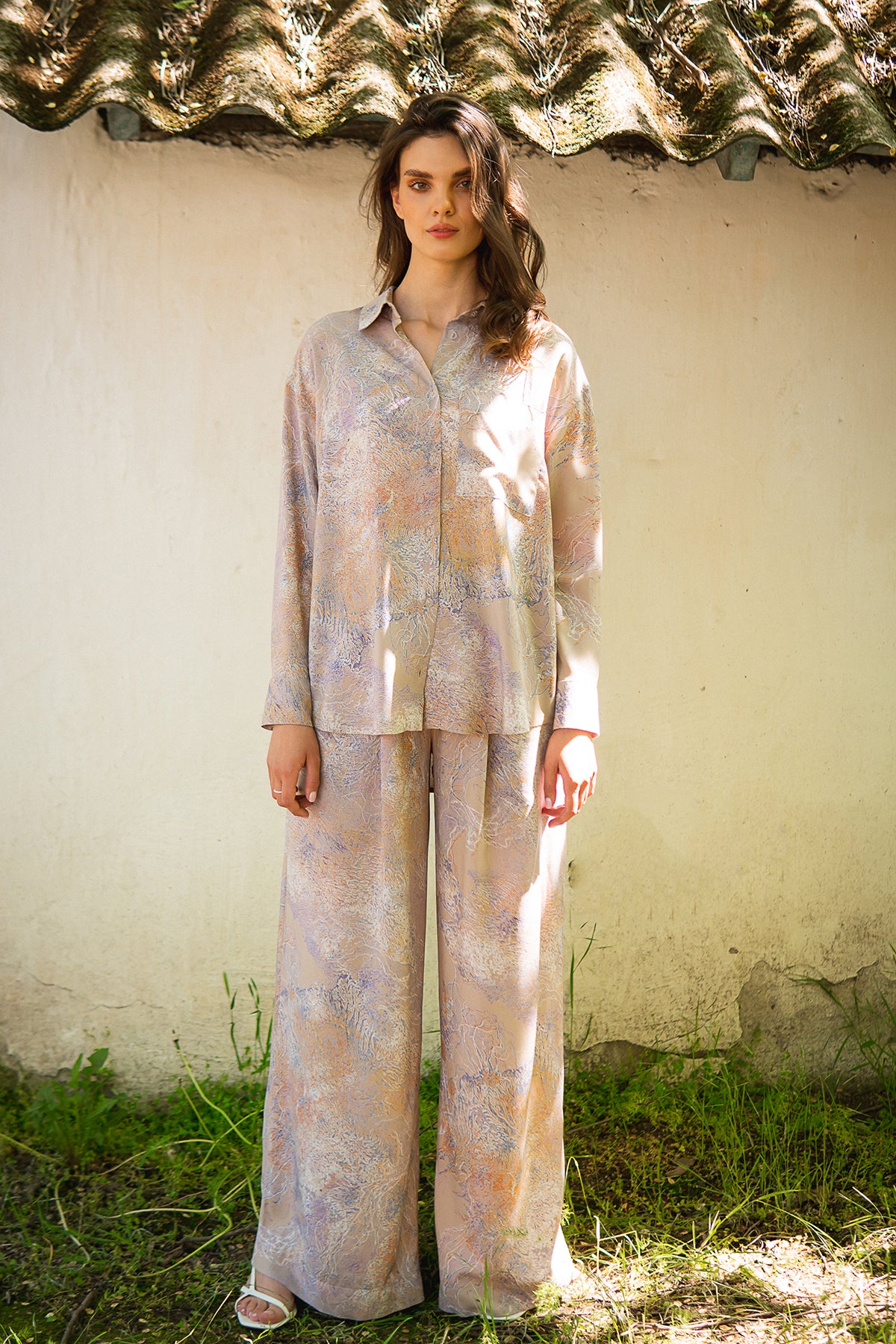 Рубашка с принтом из штапеля Veronique VS0059-27-09 beige