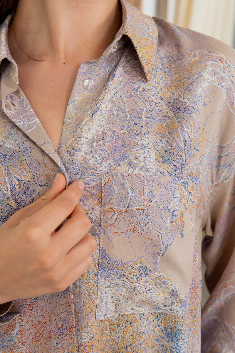 Рубашка с принтом из штапеля Veronique VS0059-27-09 beige