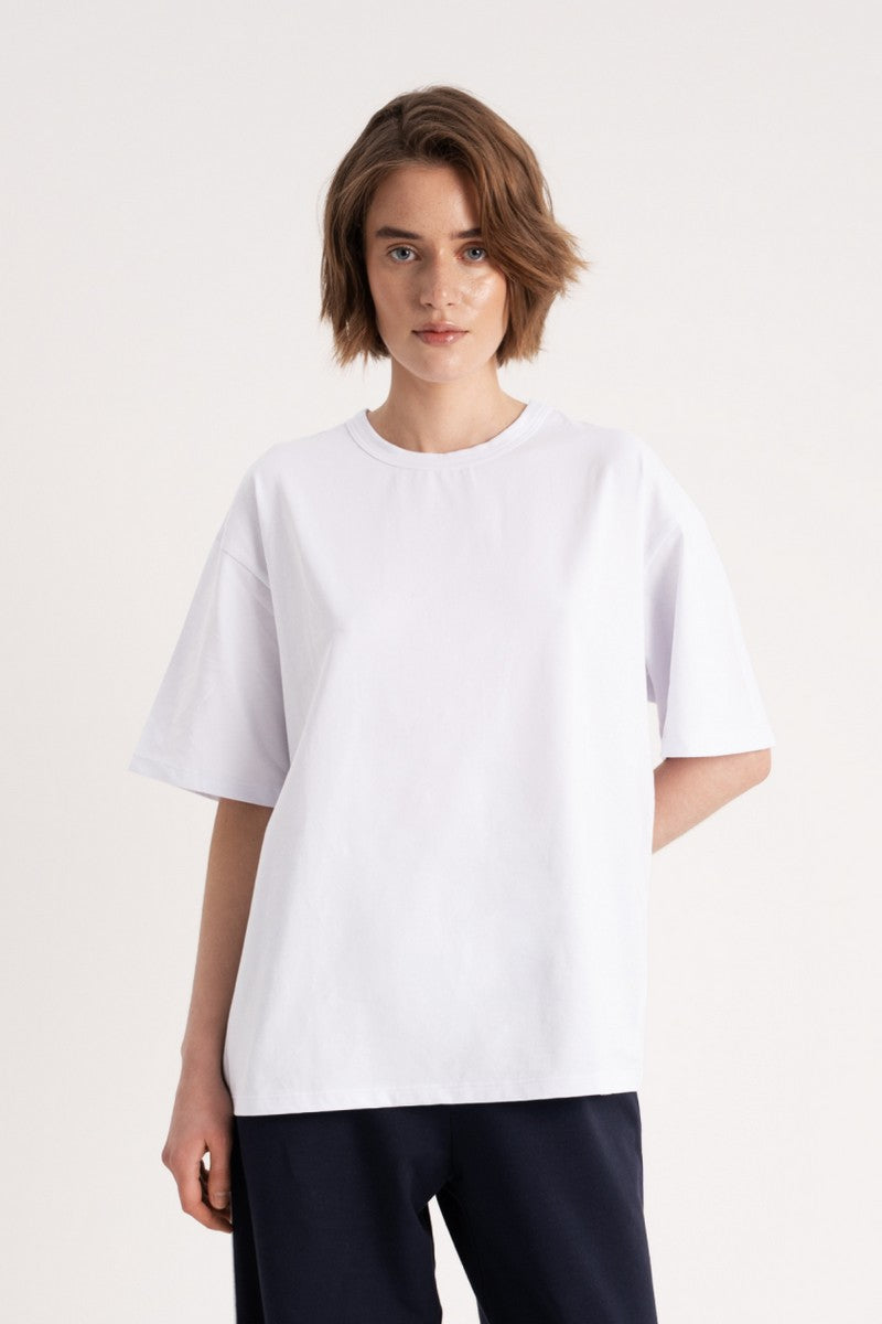 Хлопковая футболка оверсайз L035 Rossy white