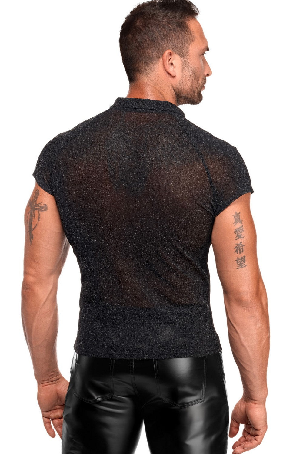 Футболка чоловіча з мікросітки H082 Onyx veil polo Noir Handmade