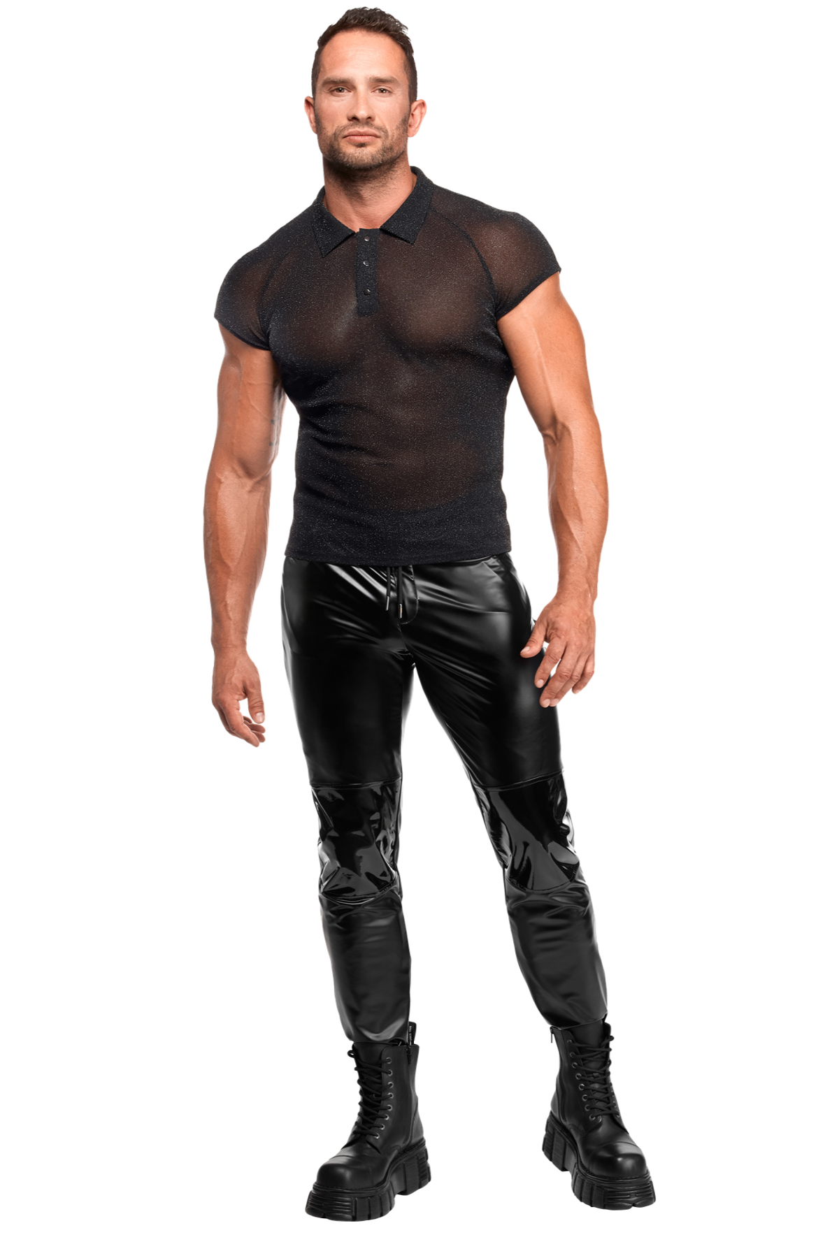 Футболка чоловіча з мікросітки H082 Onyx veil polo Noir Handmade