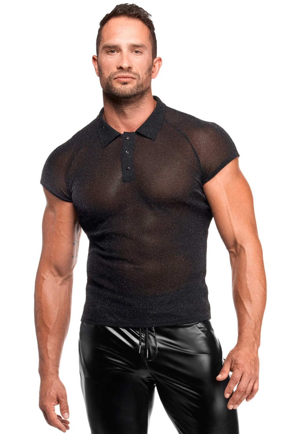 Футболка чоловіча з мікросітки H082 Onyx veil polo Noir Handmade