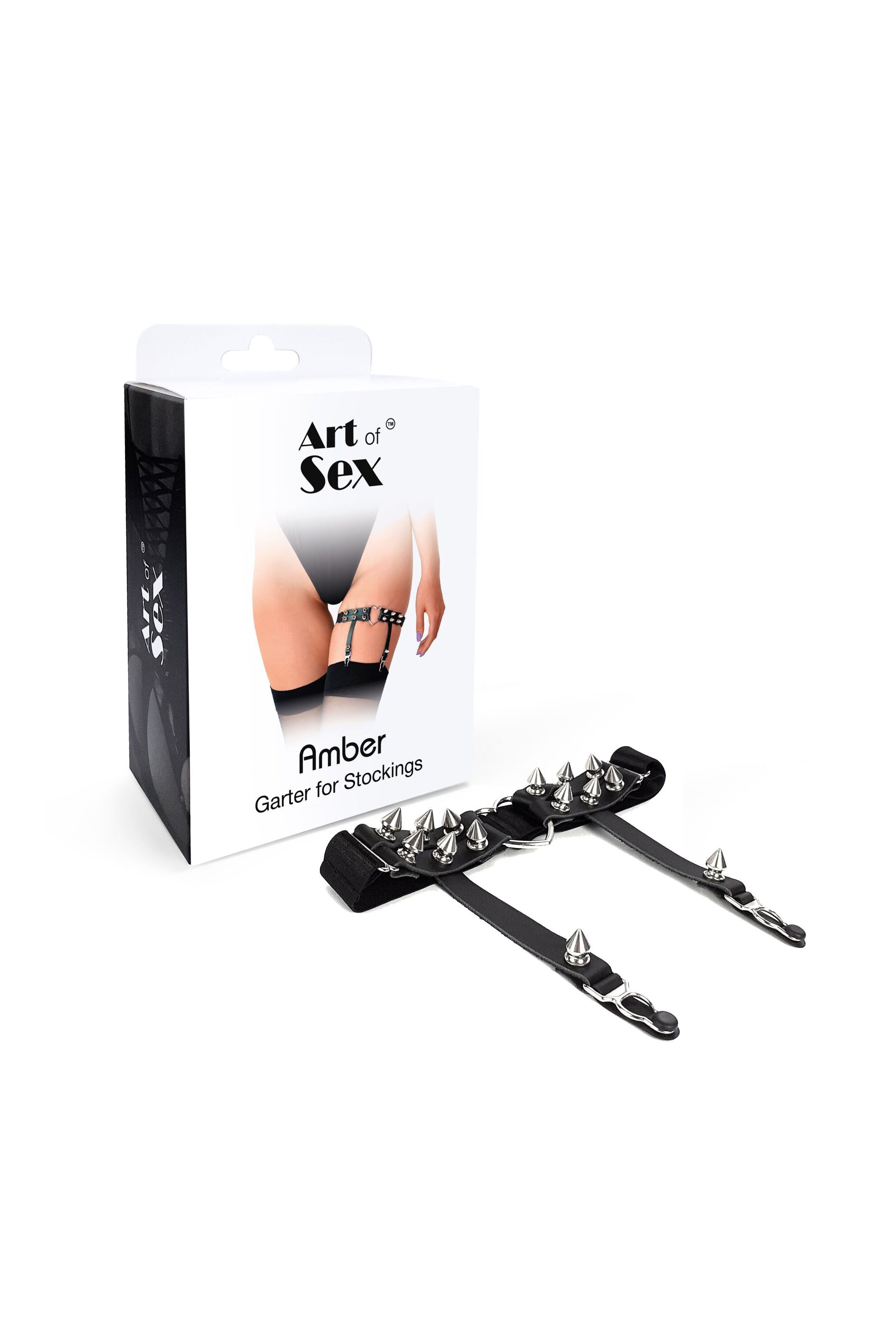 Гартер на ногу с шипами Amber black