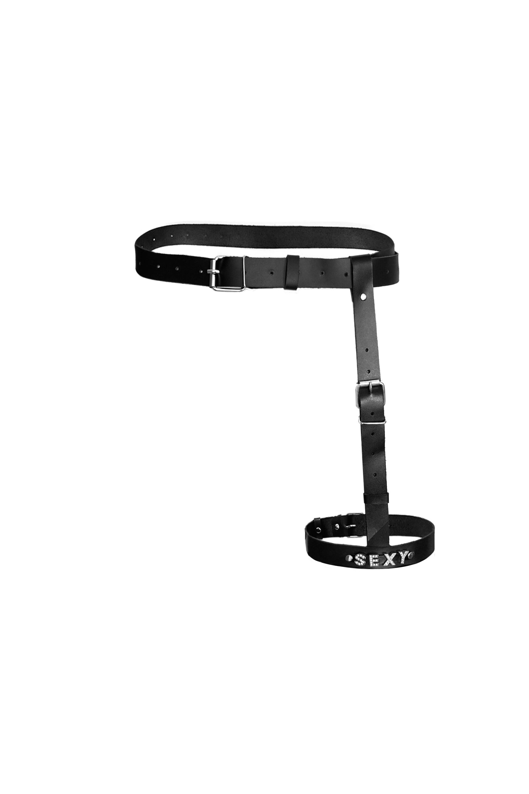 Кожаный гартер с поясом Naomi black