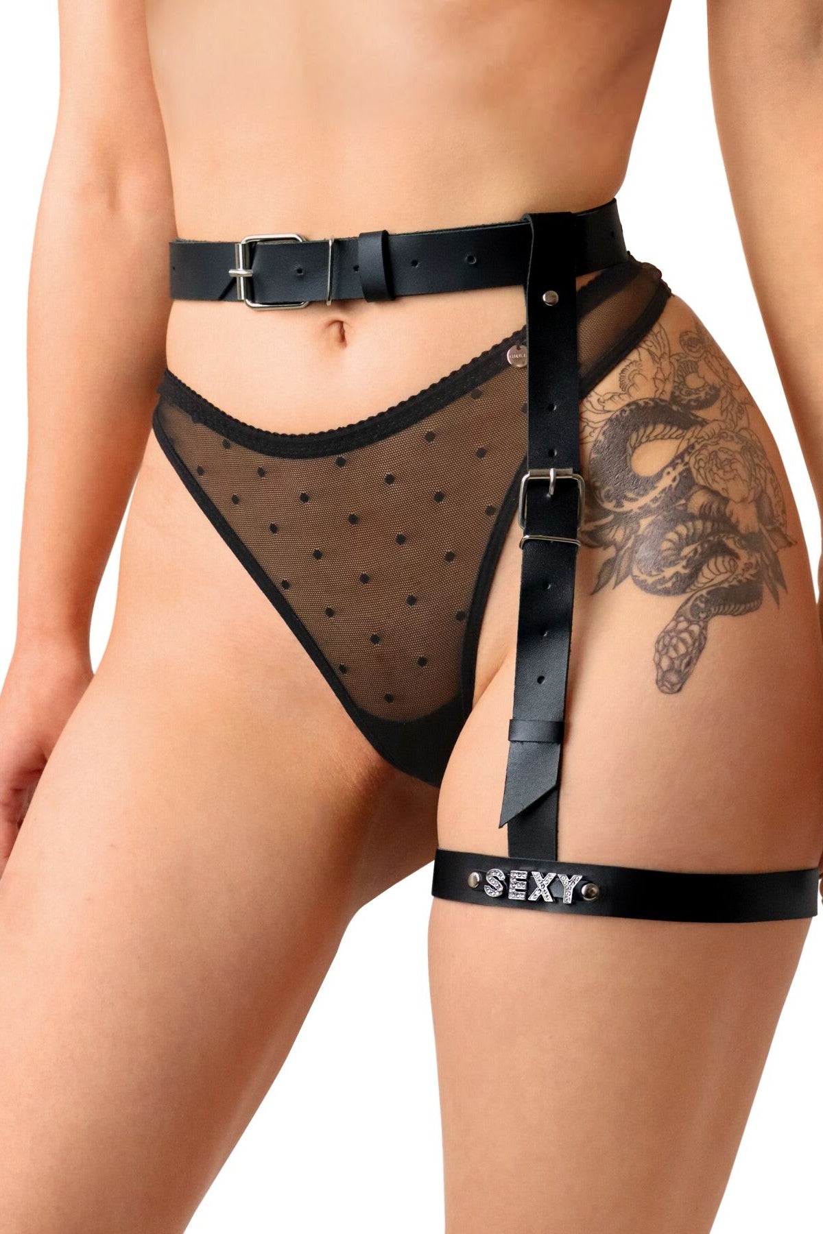 Кожаный гартер с поясом Naomi black
