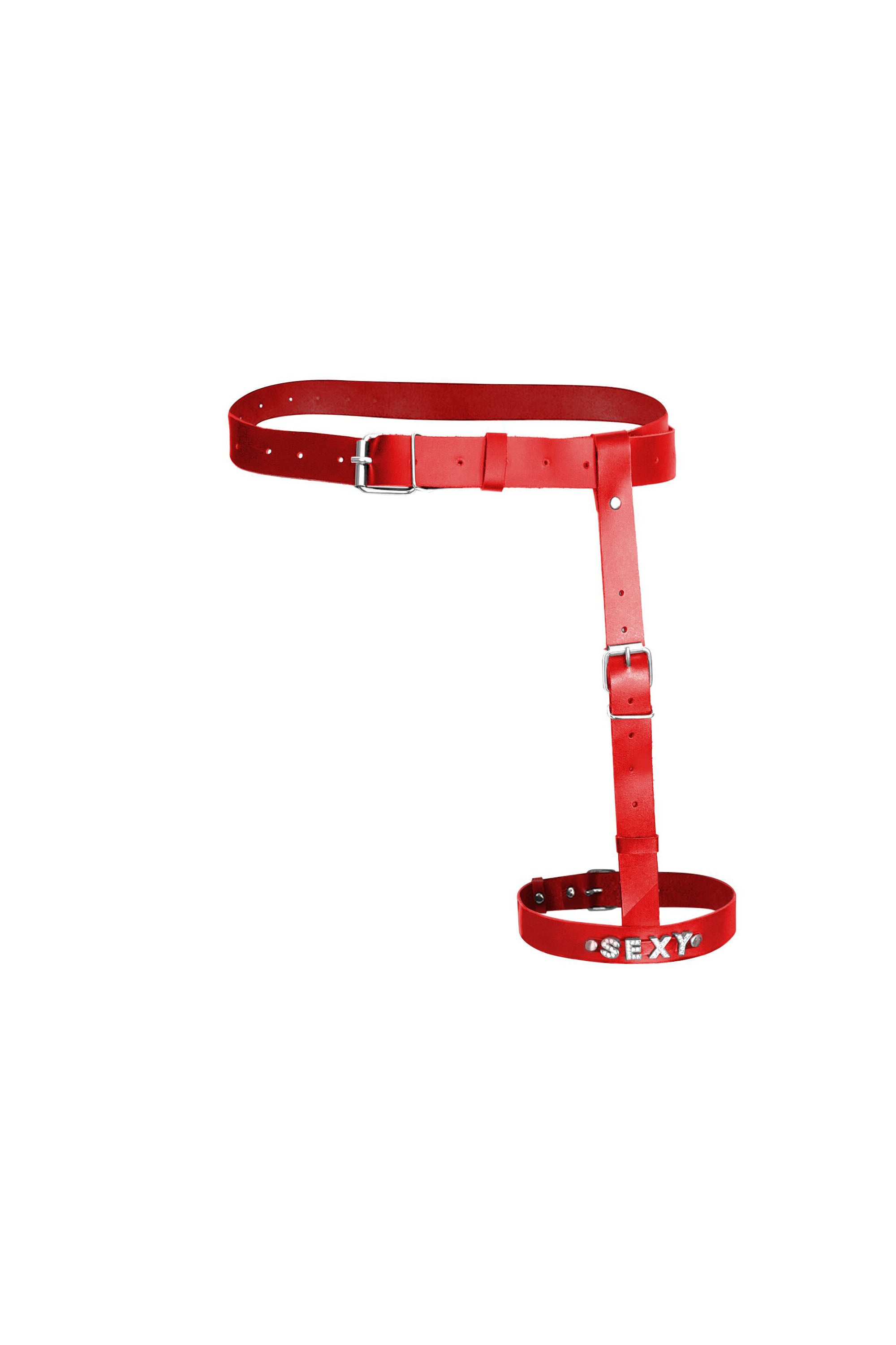 Кожаный гартер с поясом Naomi red