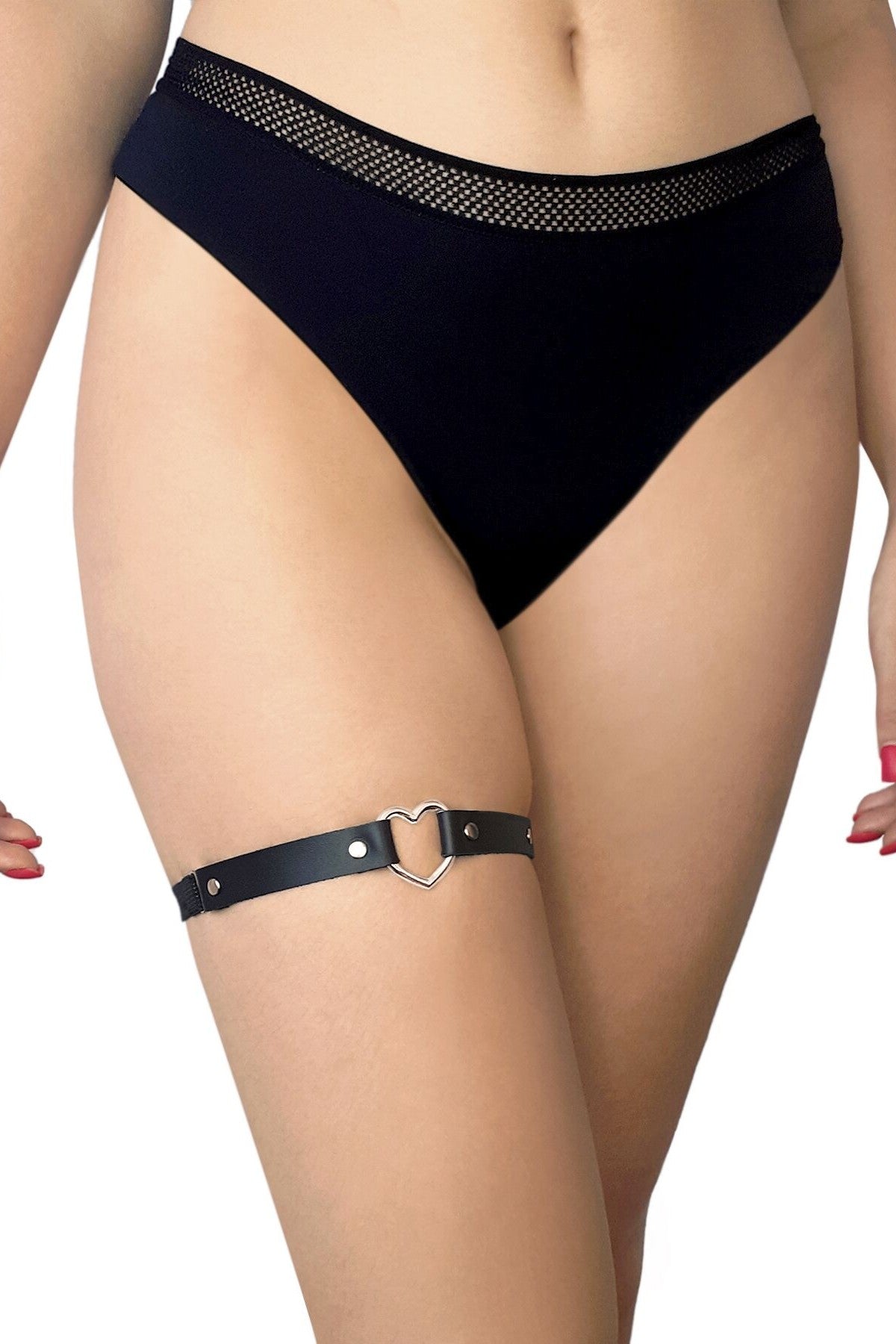 Кожаный гартер на ногу Terri black