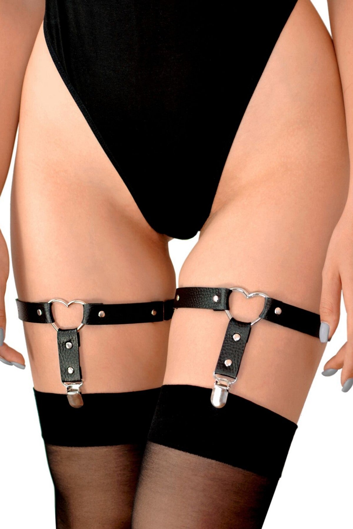 Кожаные гартеры для чулок Paula black (2 шт.)