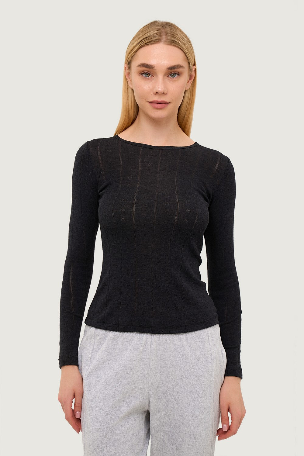 Шерстяной ажурный лонгслив 23181 dark gray